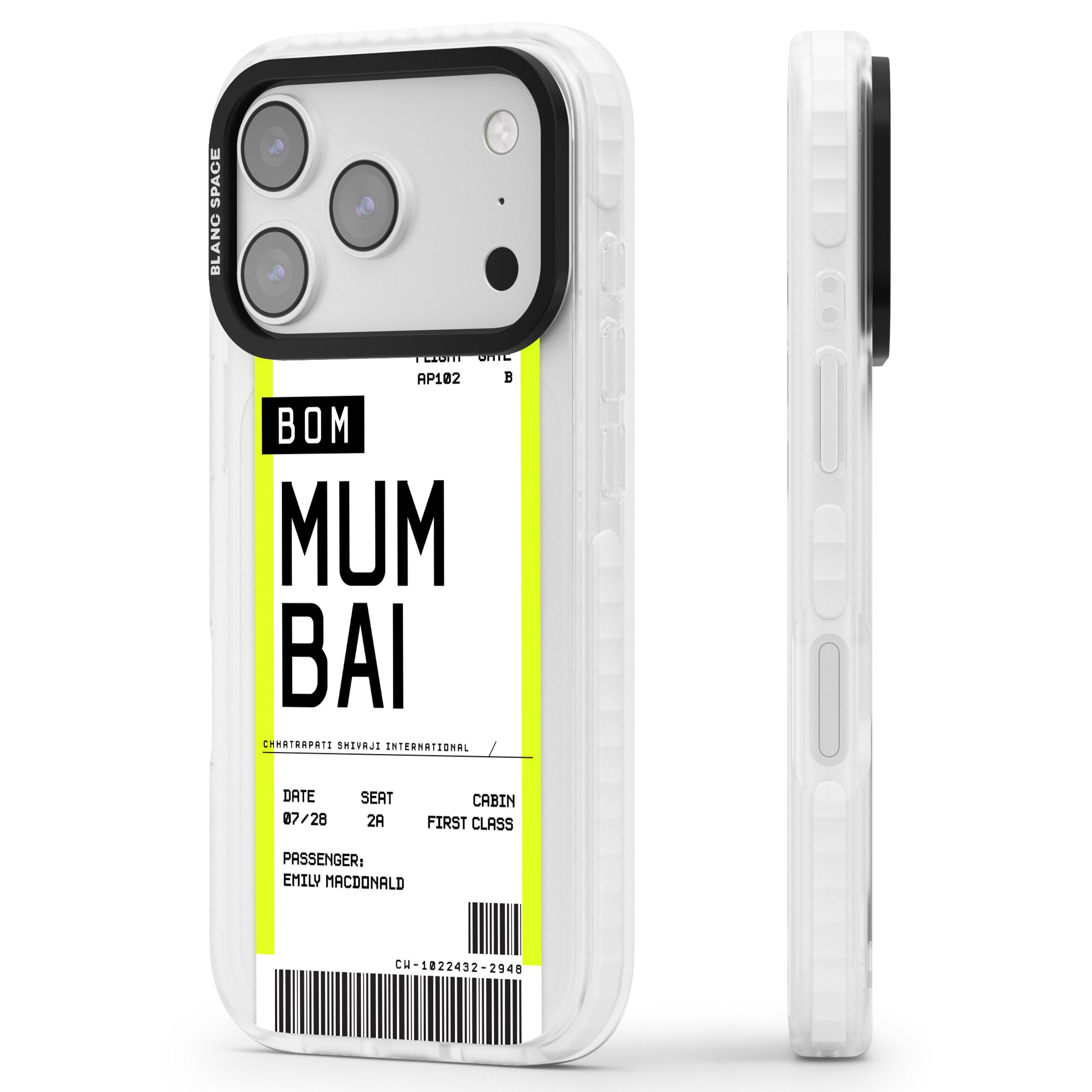 Personalised Mumbai Boarding Pass iPhone 17 Pro Impact Pro Clear Phone Case Side Profile
