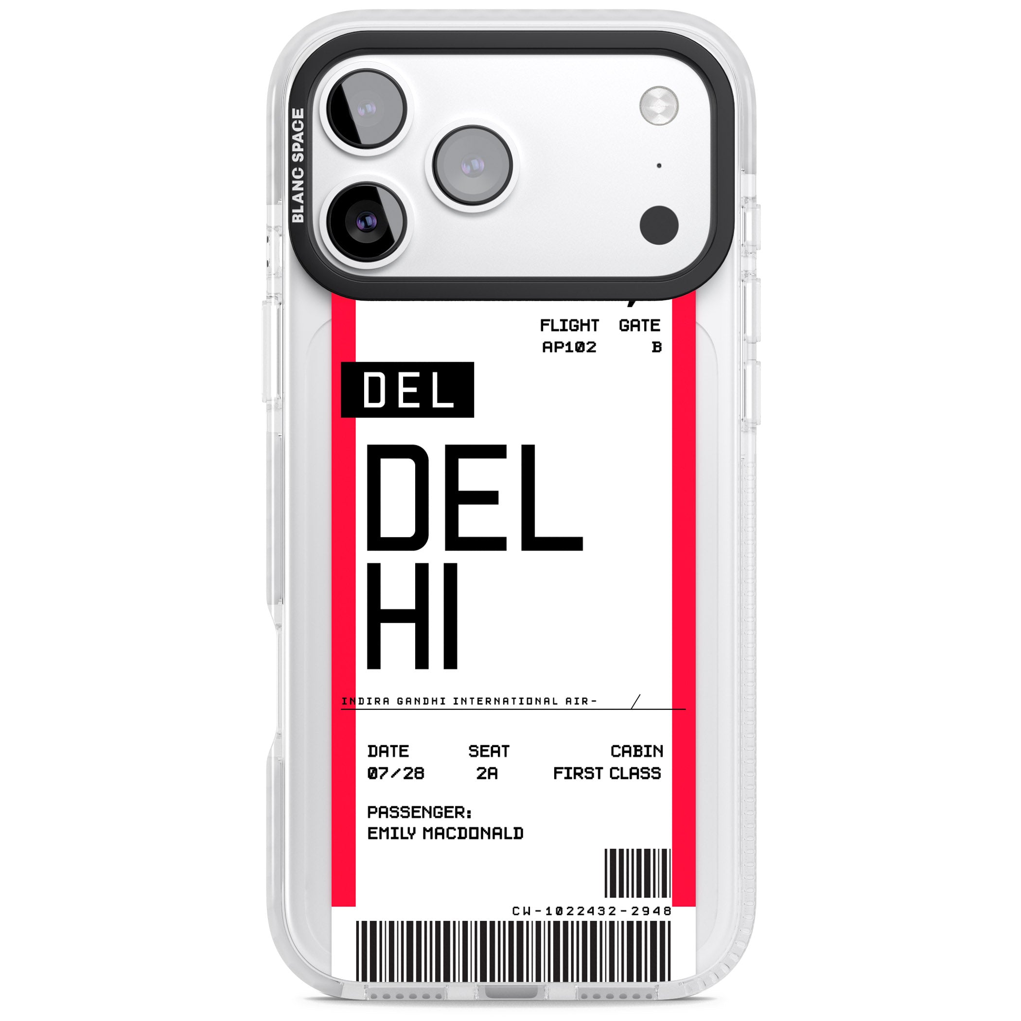 Personalised Delhi Boarding Pass iPhone 17 Pro Max Impact Pro Clear Phone Case