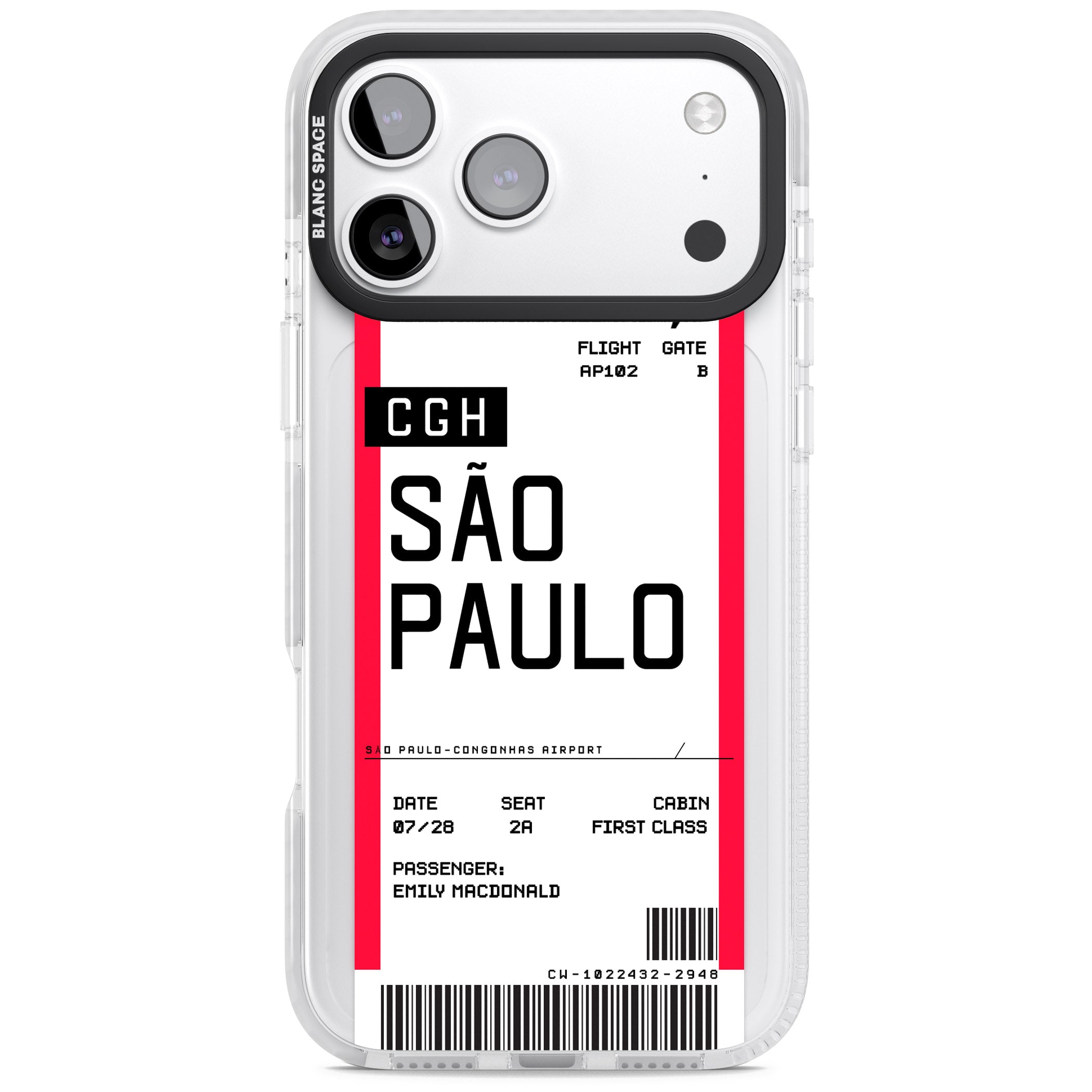 Personalised São Paulo Boarding Pass iPhone 17 Pro Impact Pro Clear Phone Case