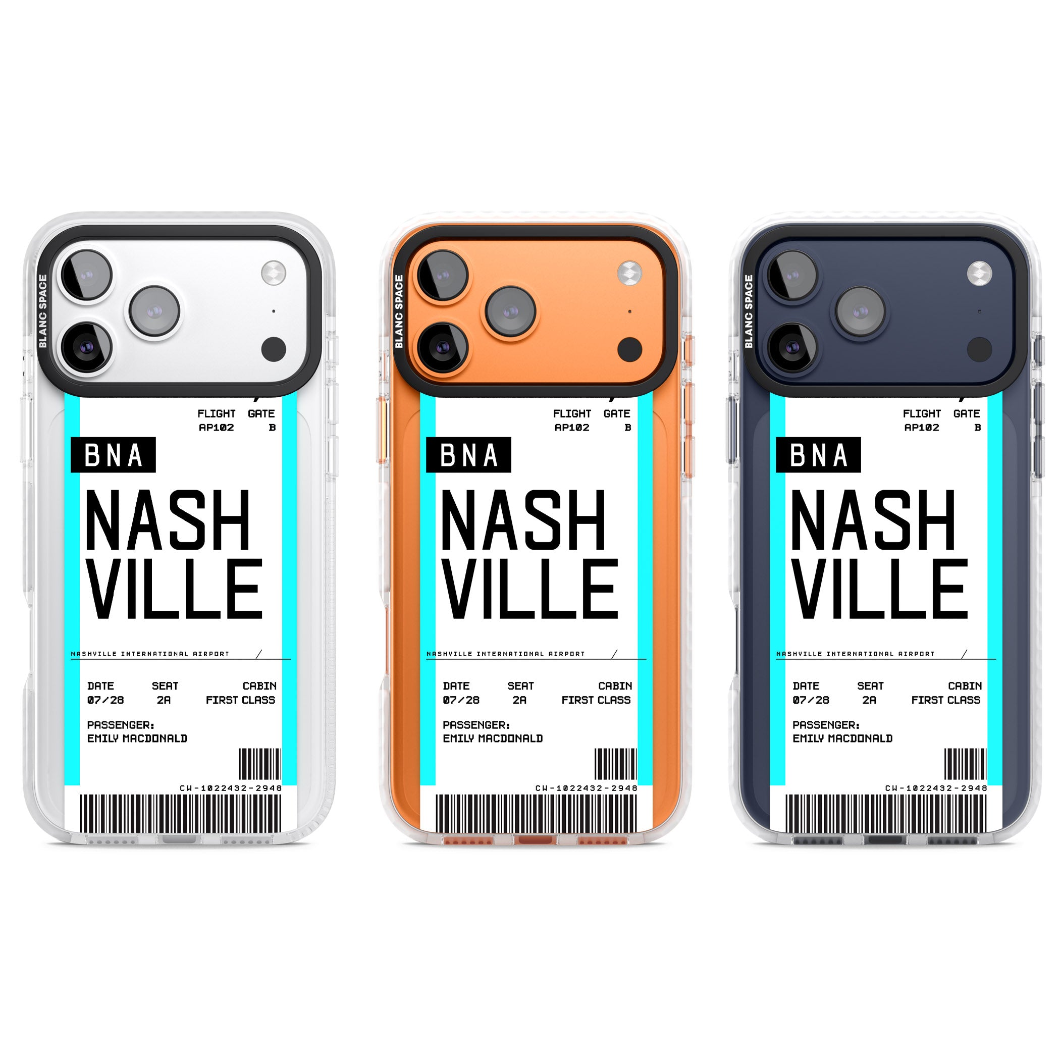 Personalised Nashville Boarding Pass iPhone 17 Pro Impact Pro Clear Phone Case APT Impact Protection