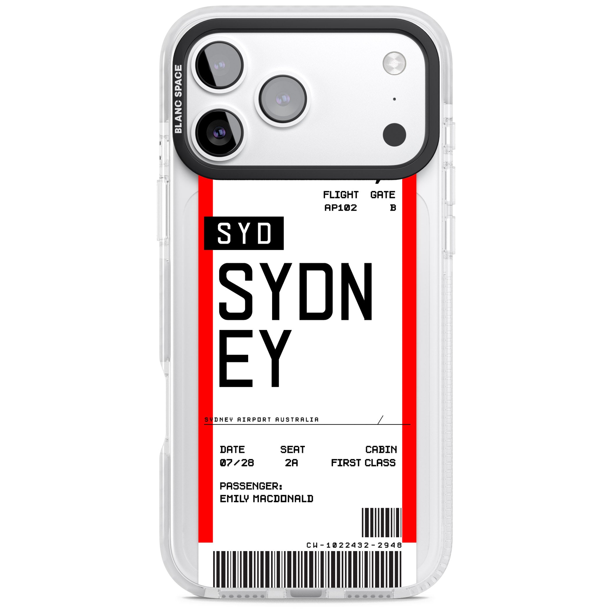 Personalised Sydney Boarding Pass iPhone 17 Pro Impact Pro Clear Phone Case