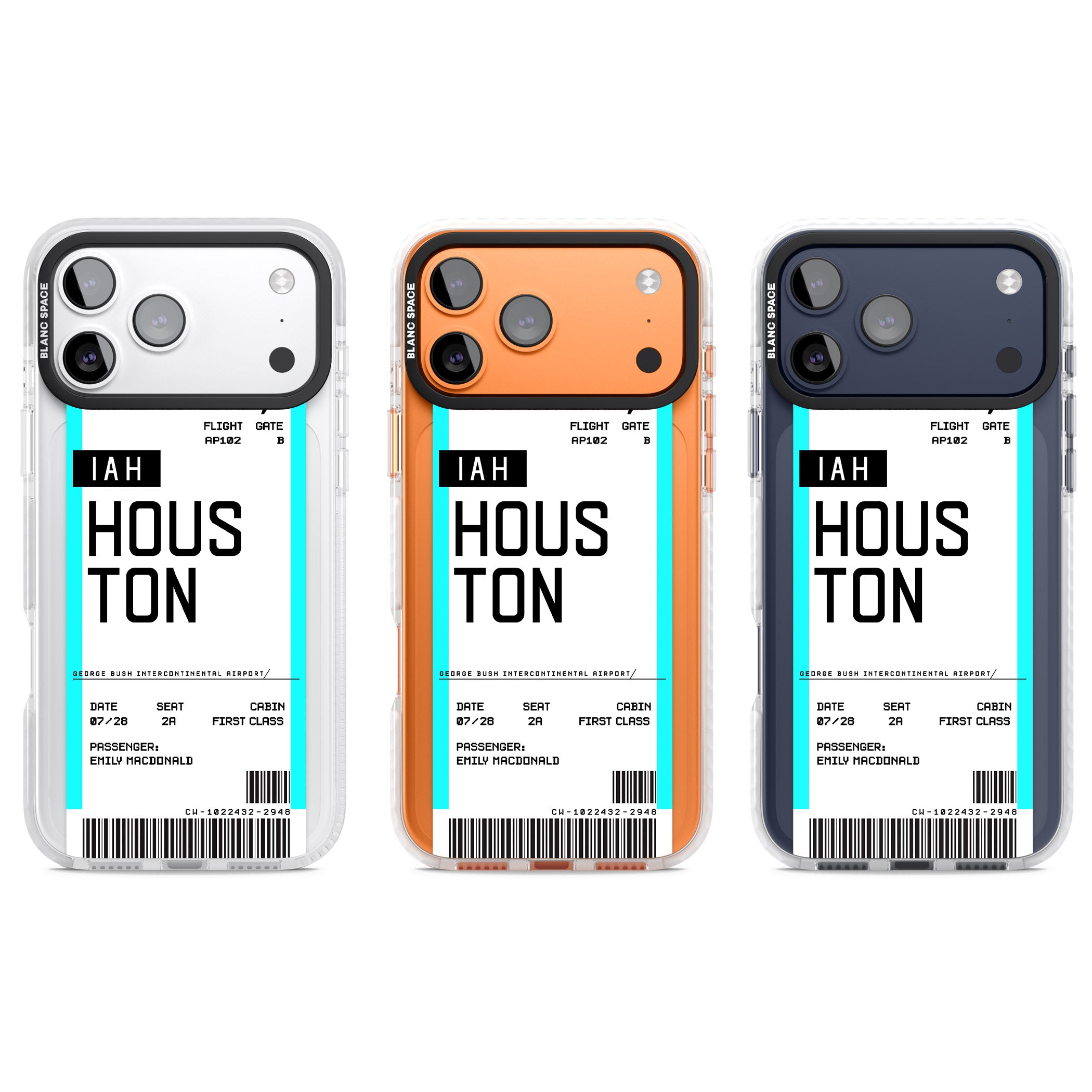 Personalised Houston Boarding Pass iPhone 17 Pro Impact Pro Clear Phone Case APT Impact Protection