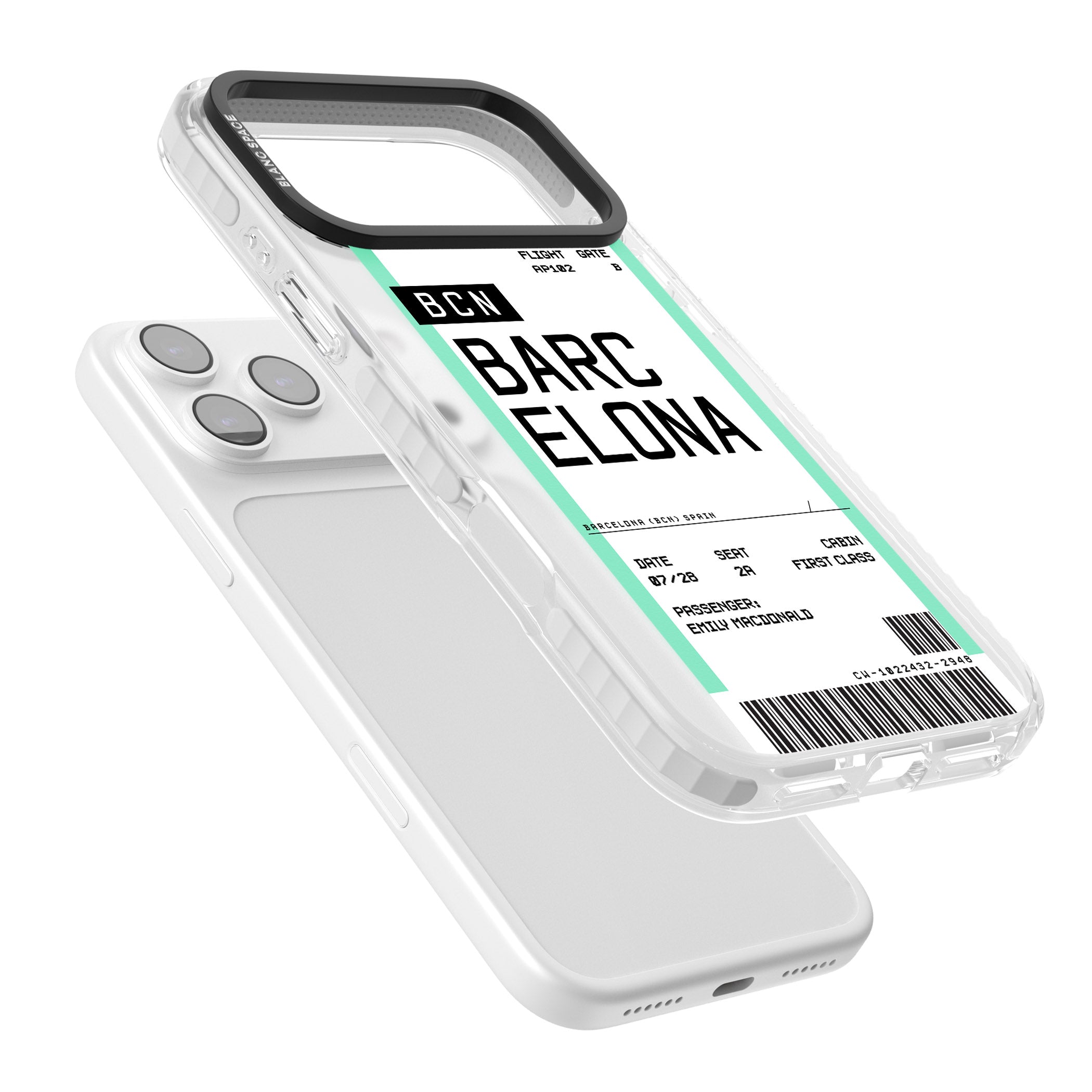 Personalised Barcelona Boarding Pass iPhone 17 Pro Max Impact Pro Clear Phone Case Colours