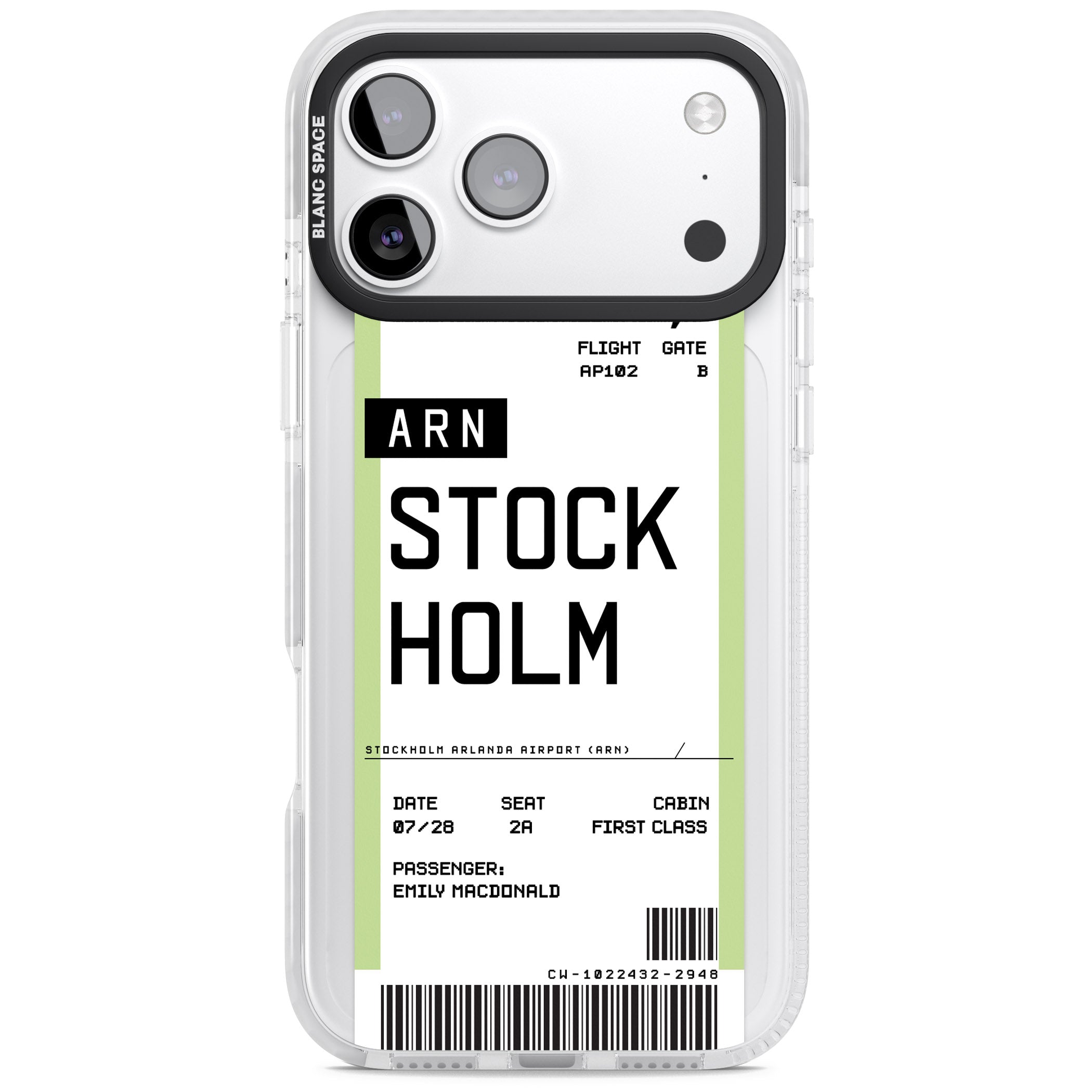 Personalised Stockholm Boarding Pass iPhone 17 Pro Impact Pro Clear Phone Case