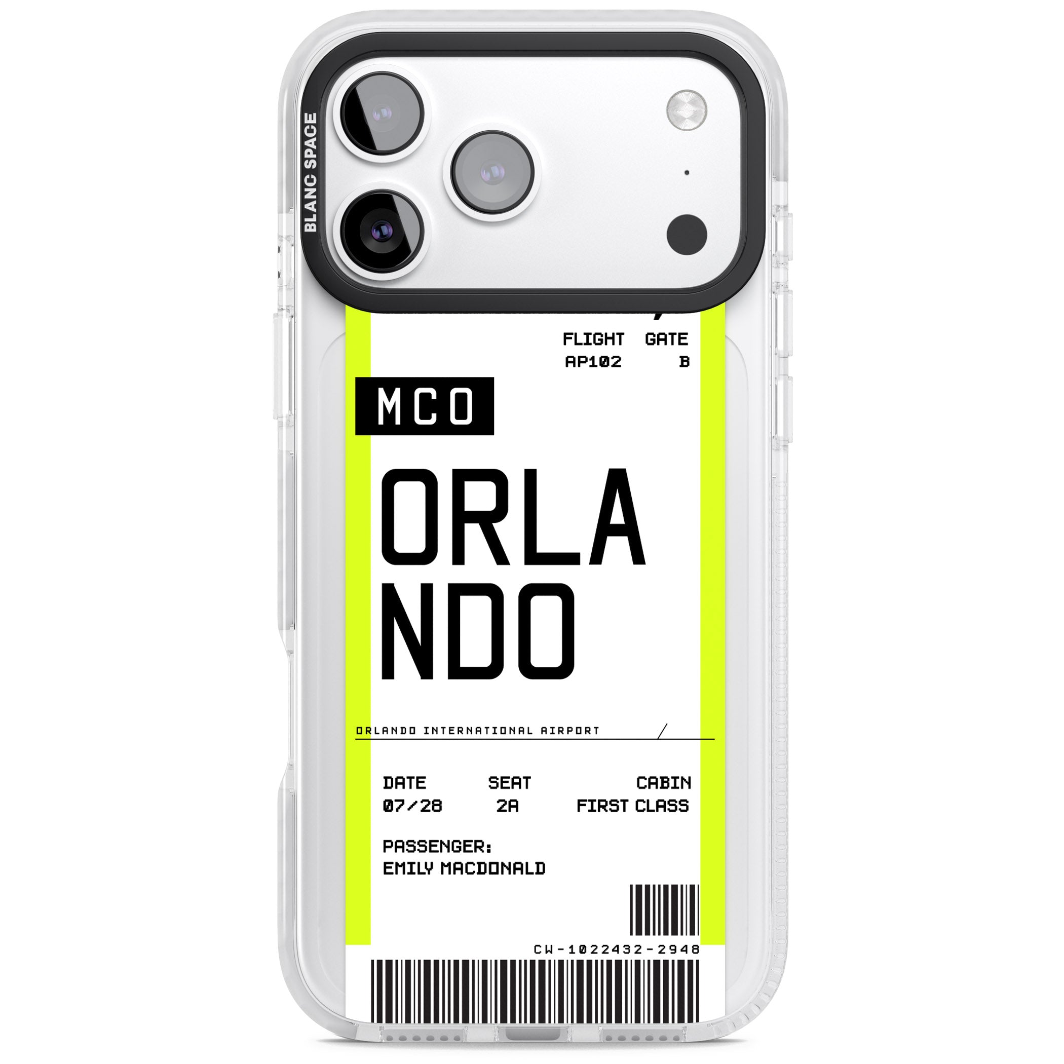 Personalised Orlando Boarding Pass iPhone 17 Pro Max Impact Pro Clear Phone Case