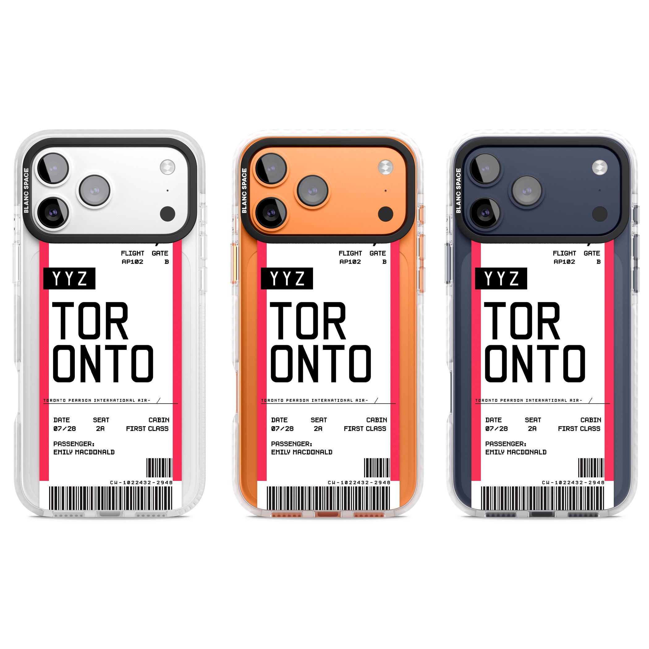 Personalised Toronto Boarding Pass iPhone 17 Pro Impact Pro Clear Phone Case APT Impact Protection