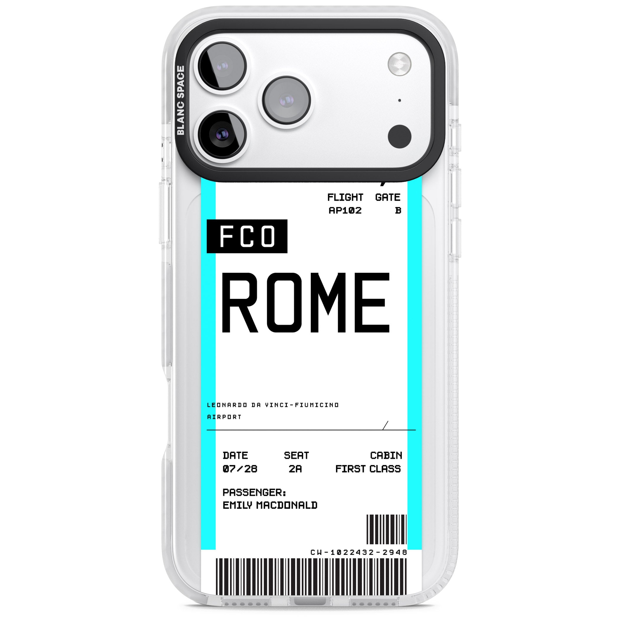 Personalised Rome Boarding Pass iPhone 17 Pro Max Impact Pro Clear Phone Case