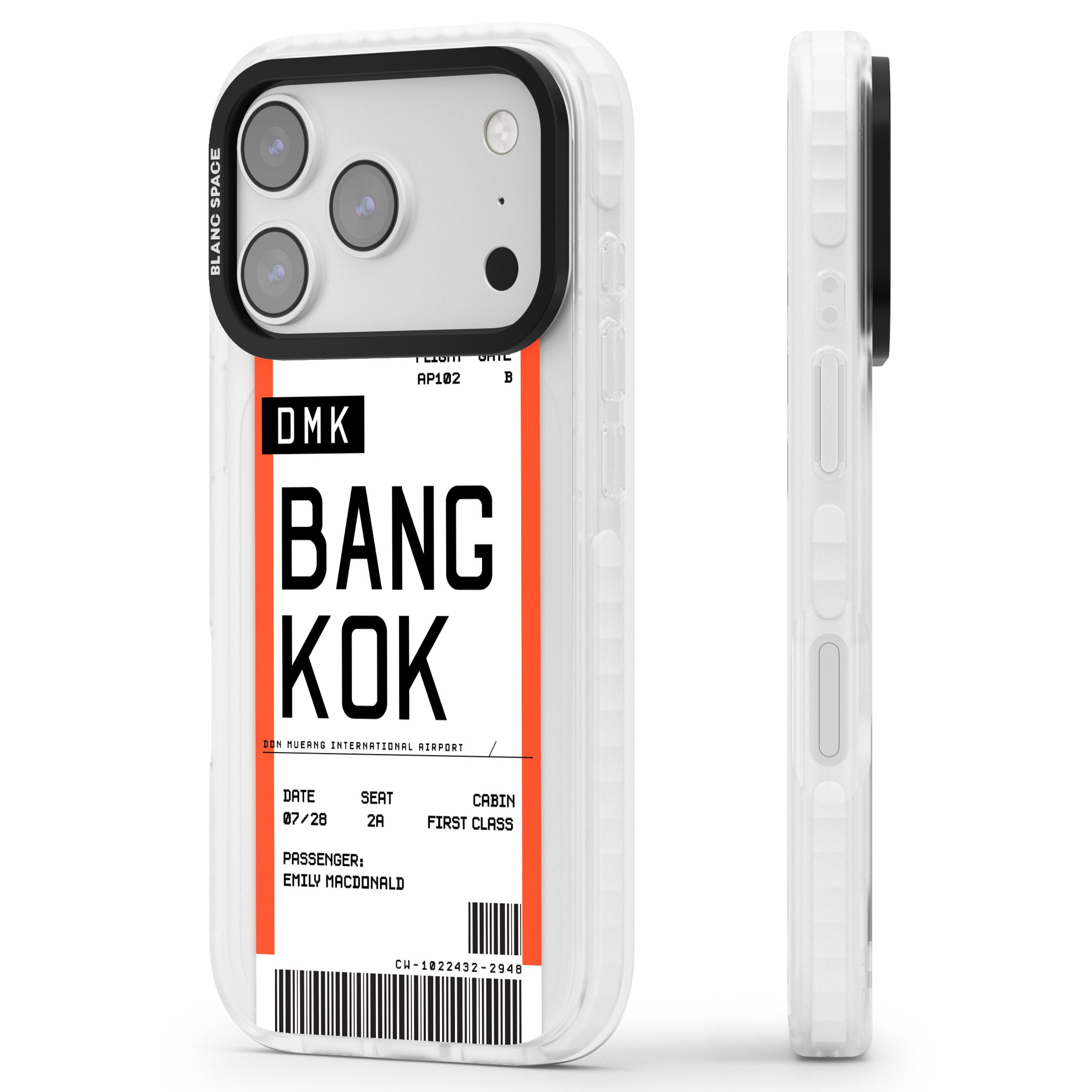Personalised Bangkok Boarding Pass iPhone 17 Pro Max Impact Pro Clear Phone Case Side Profile