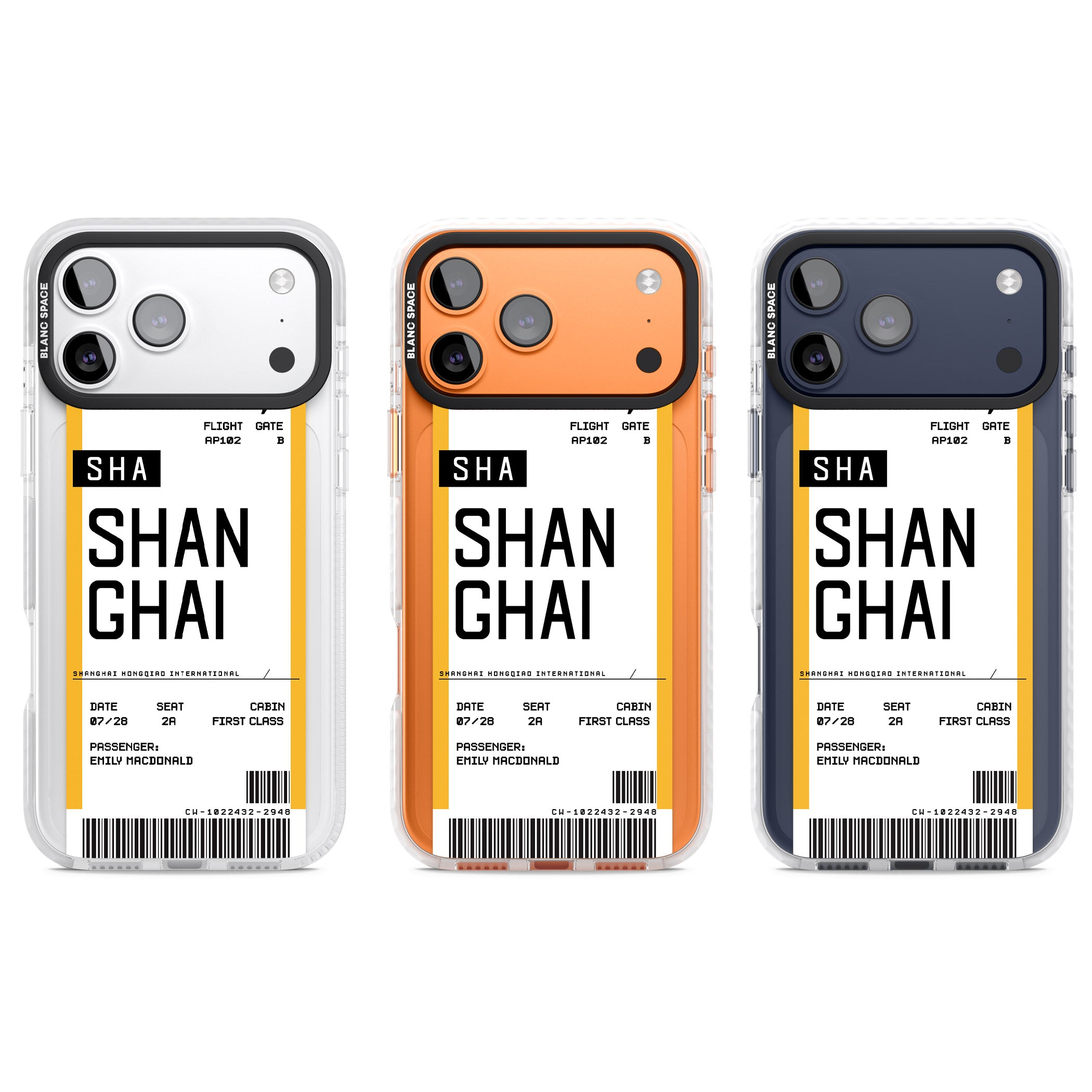 Personalised Shanghai Boarding Pass iPhone 17 Pro Impact Pro Clear Phone Case APT Impact Protection
