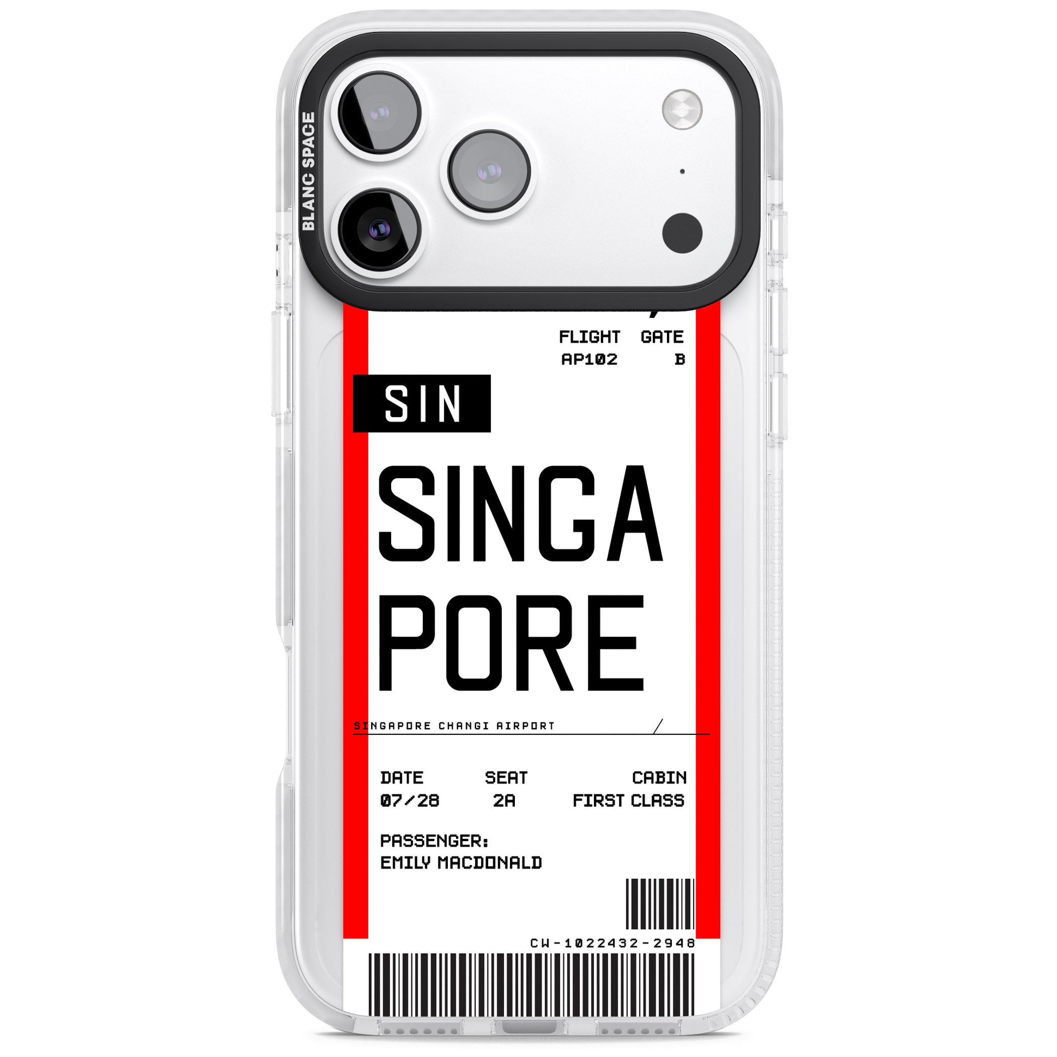 Personalised Singapore Boarding Pass iPhone 17 Pro Max Impact Pro Clear Phone Case