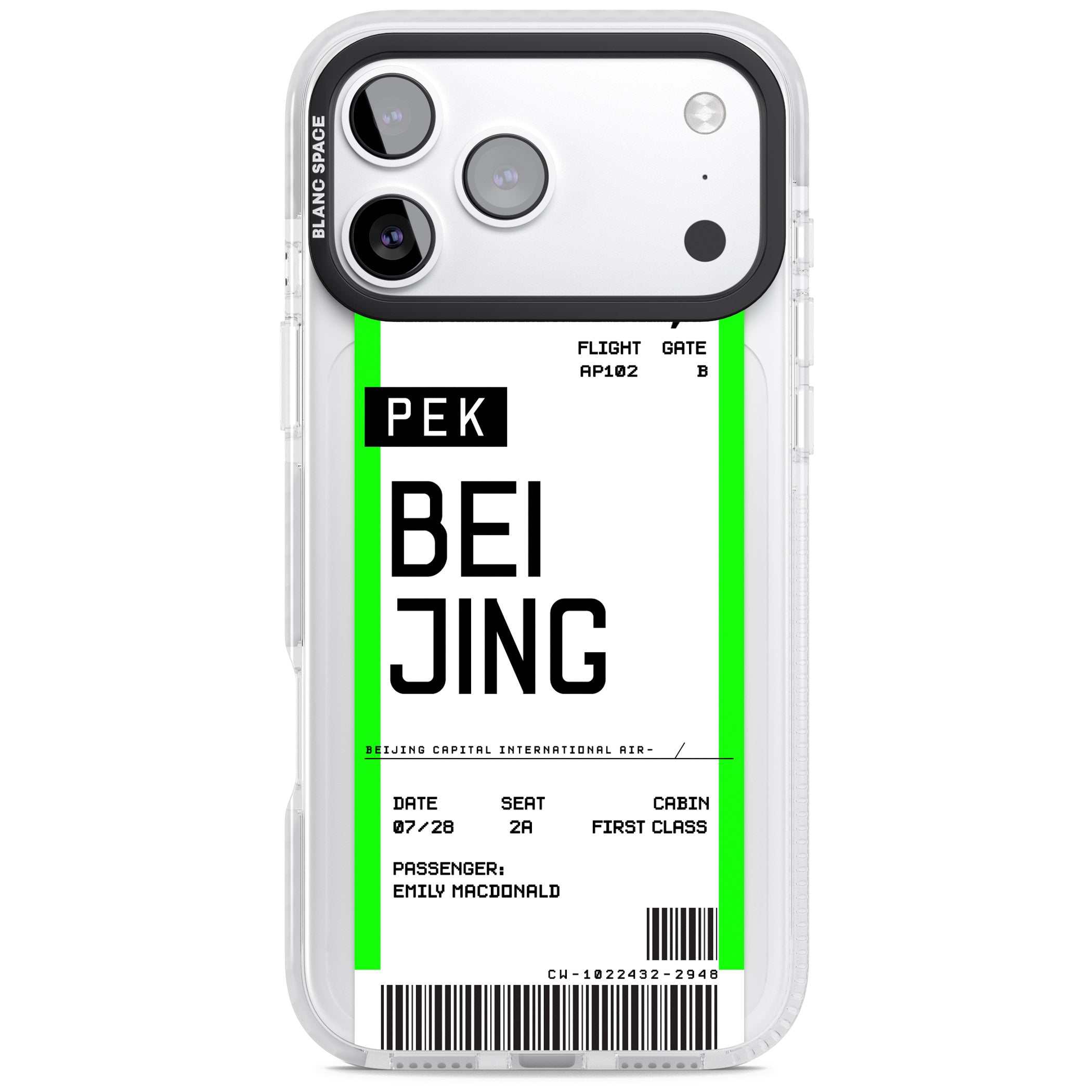 Personalised Beijing Boarding Pass iPhone 17 Pro Impact Pro Clear Phone Case