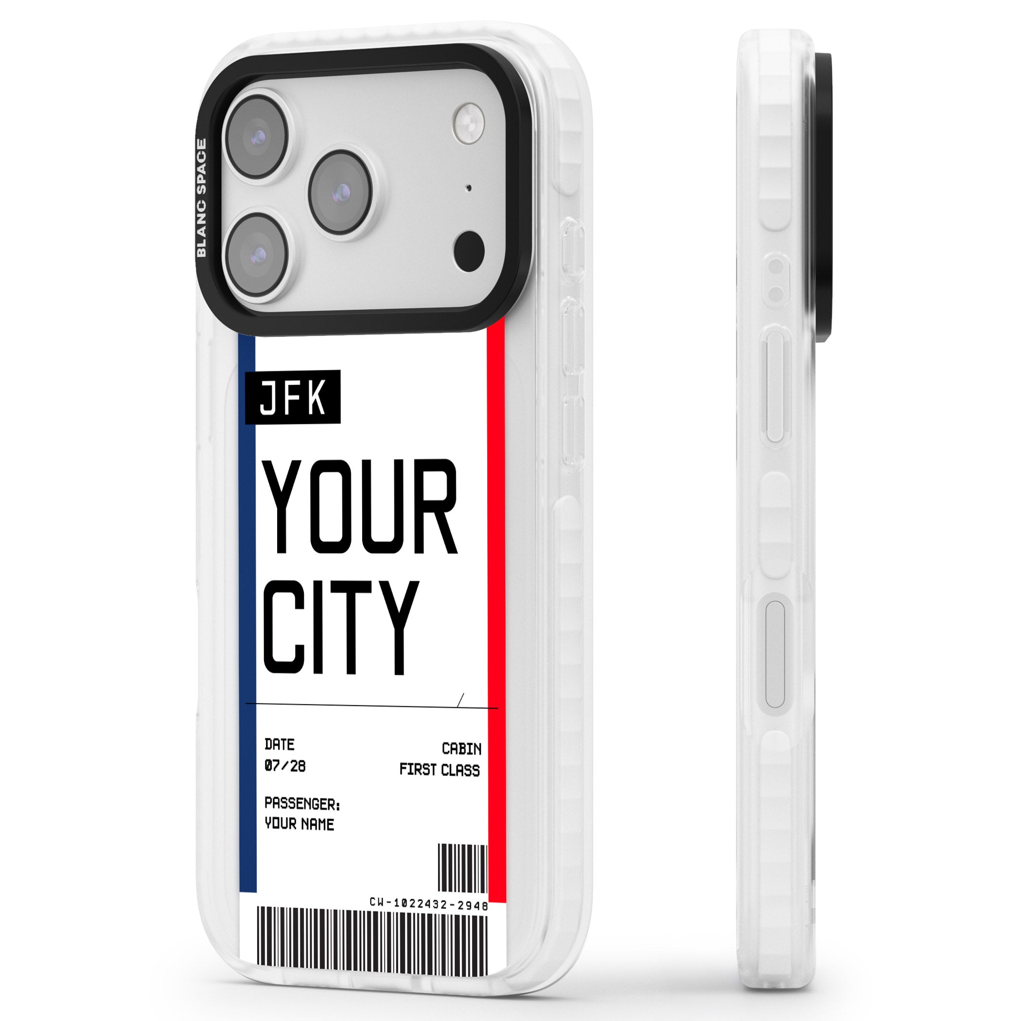 Personalised Create Your Own Boarding Pass Ticket iPhone 17 Pro Impact Pro Clear Phone Case Side Profile