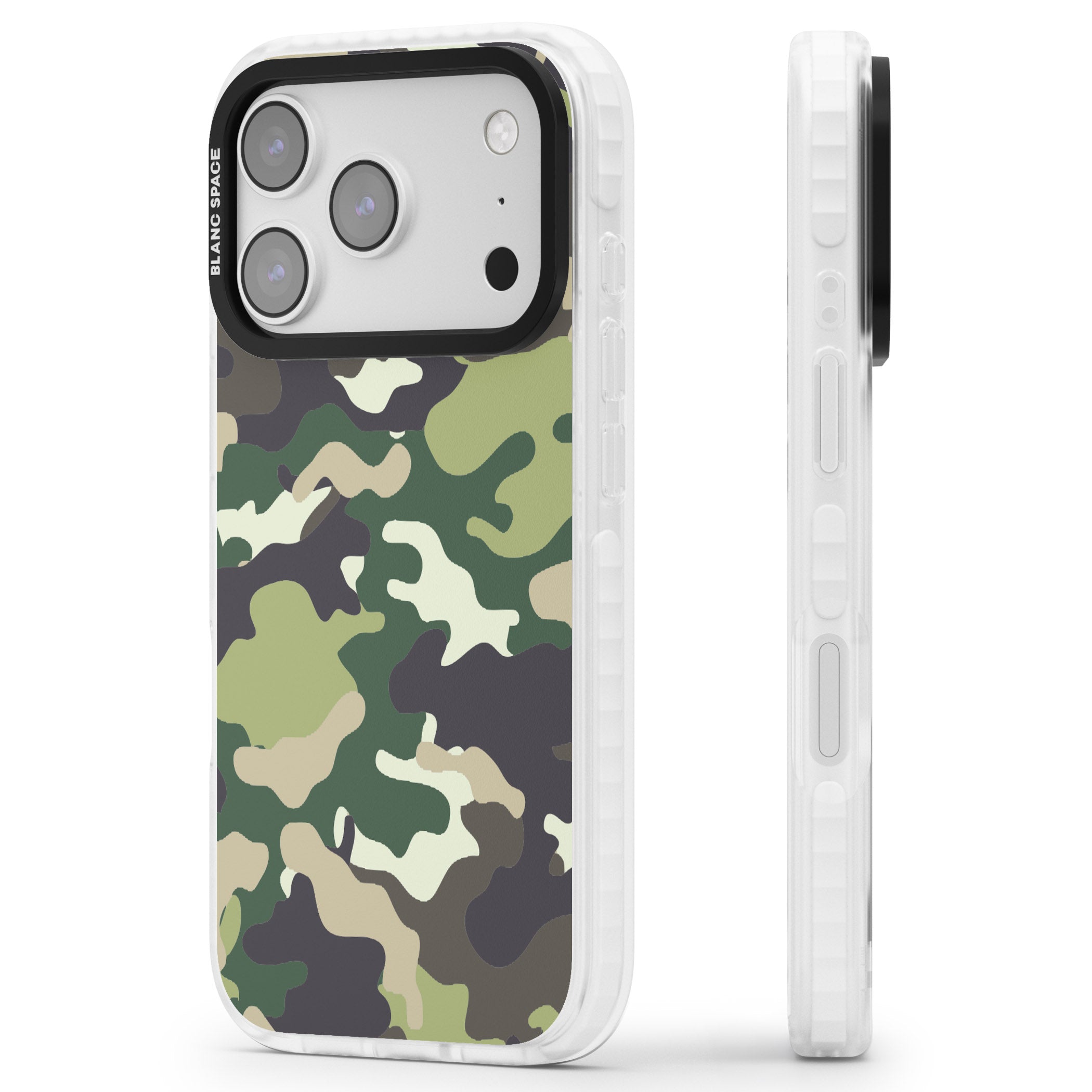 Green Camo iPhone 17 Pro Impact Pro Clear Phone Case Side Profile