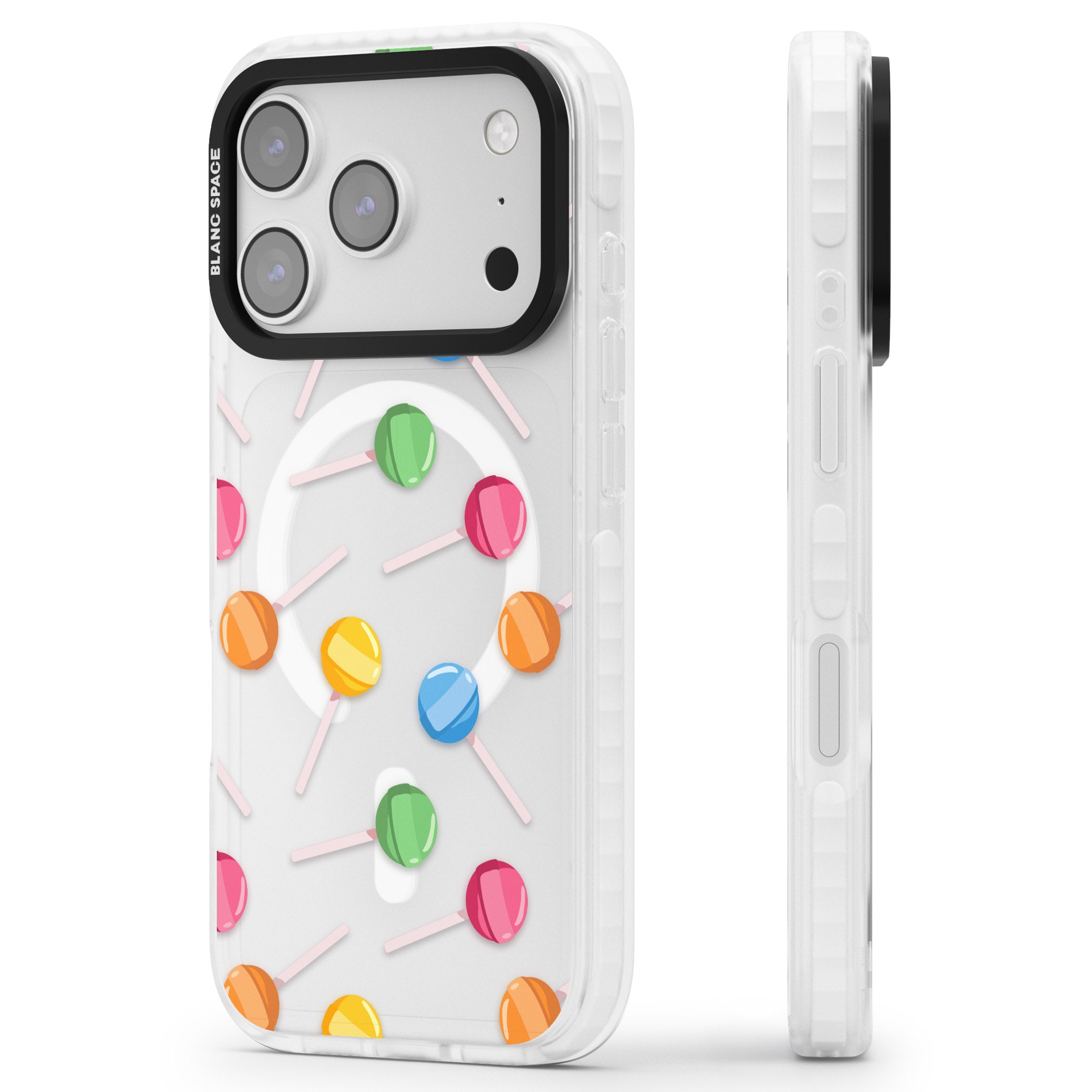 Lollipop Pattern iPhone 17 Pro Impact Pro Clear Phone Case Side Profile