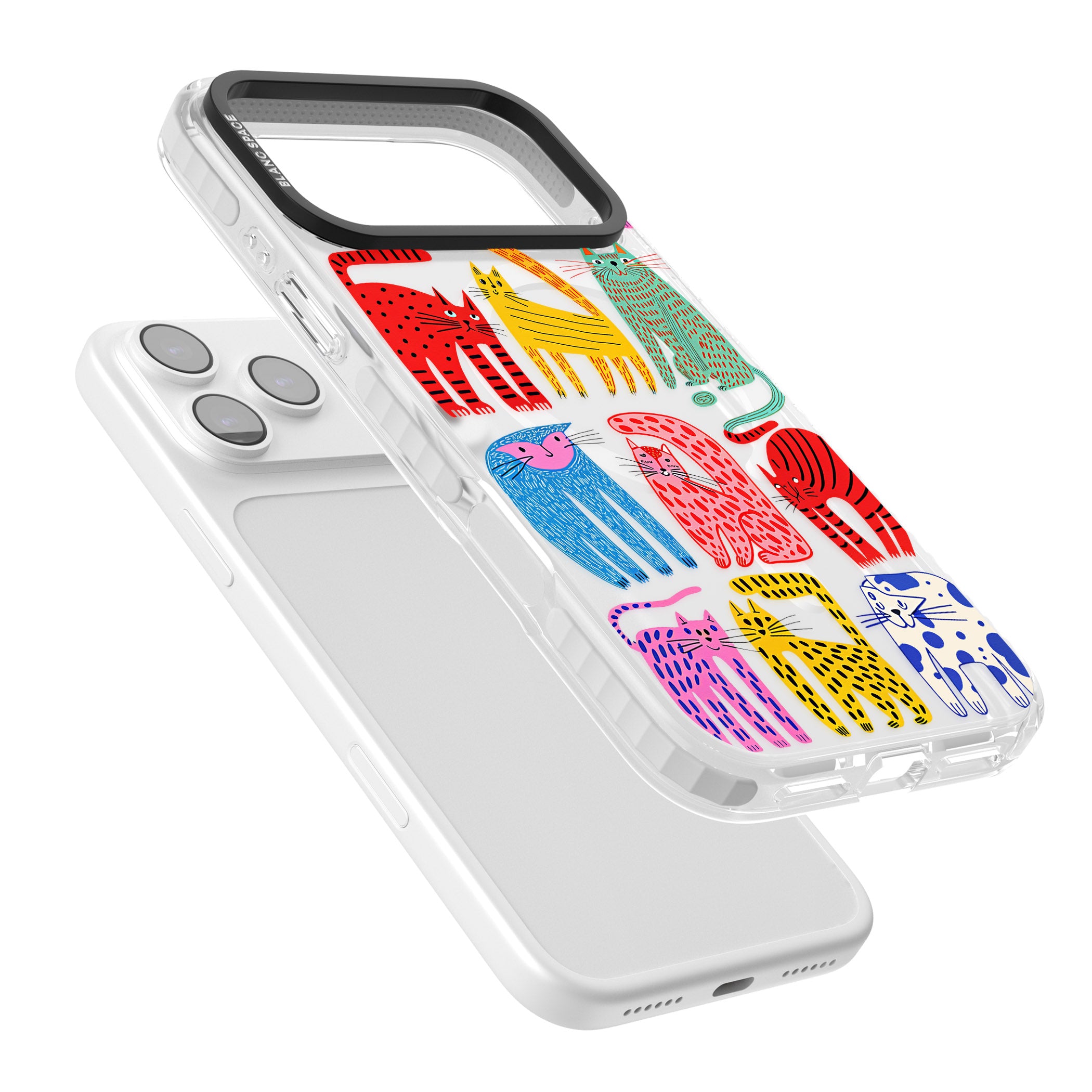 Abstract Colourful Cats iPhone 17 Pro Impact Pro Clear Phone Case Colours