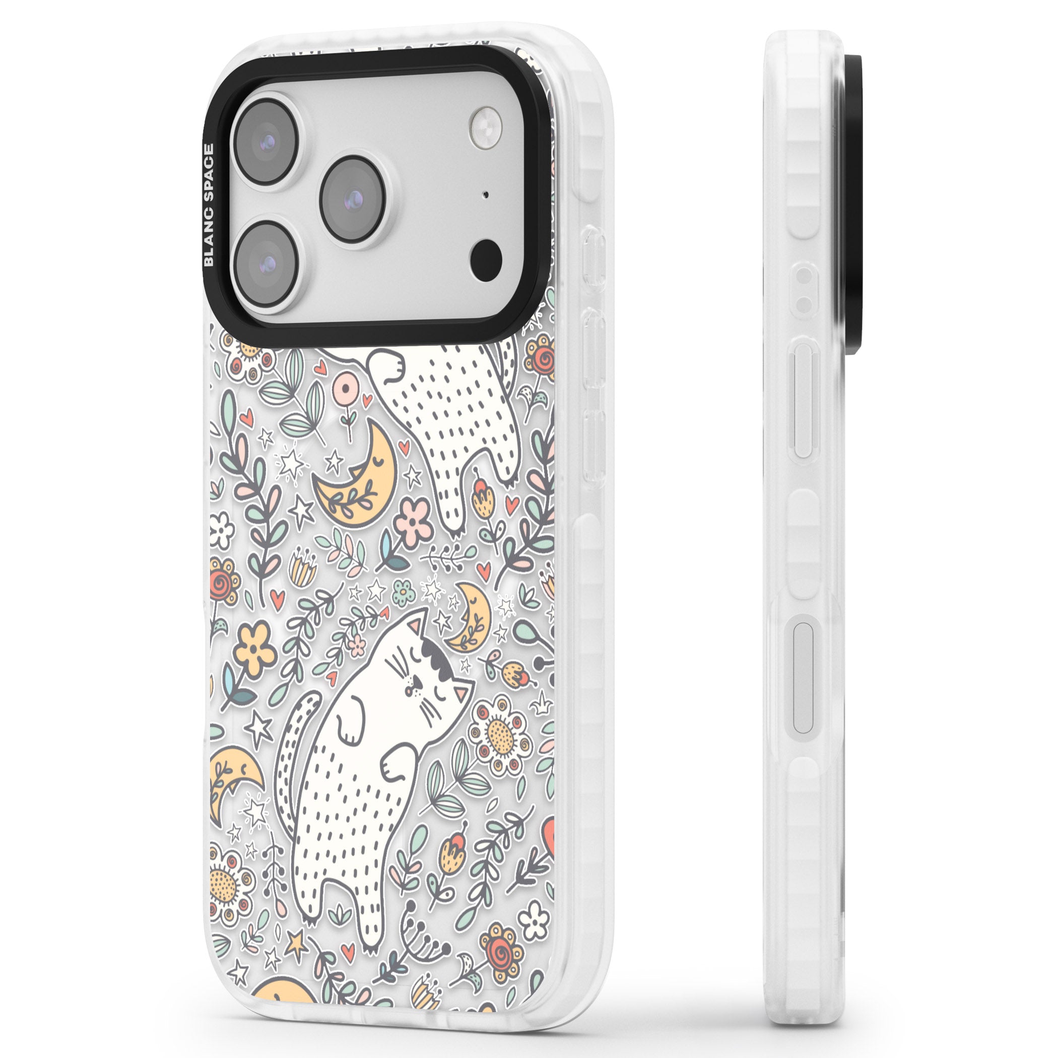 Sleeping Cat Pattern iPhone 17 Pro Max Impact Pro Clear Phone Case Side Profile