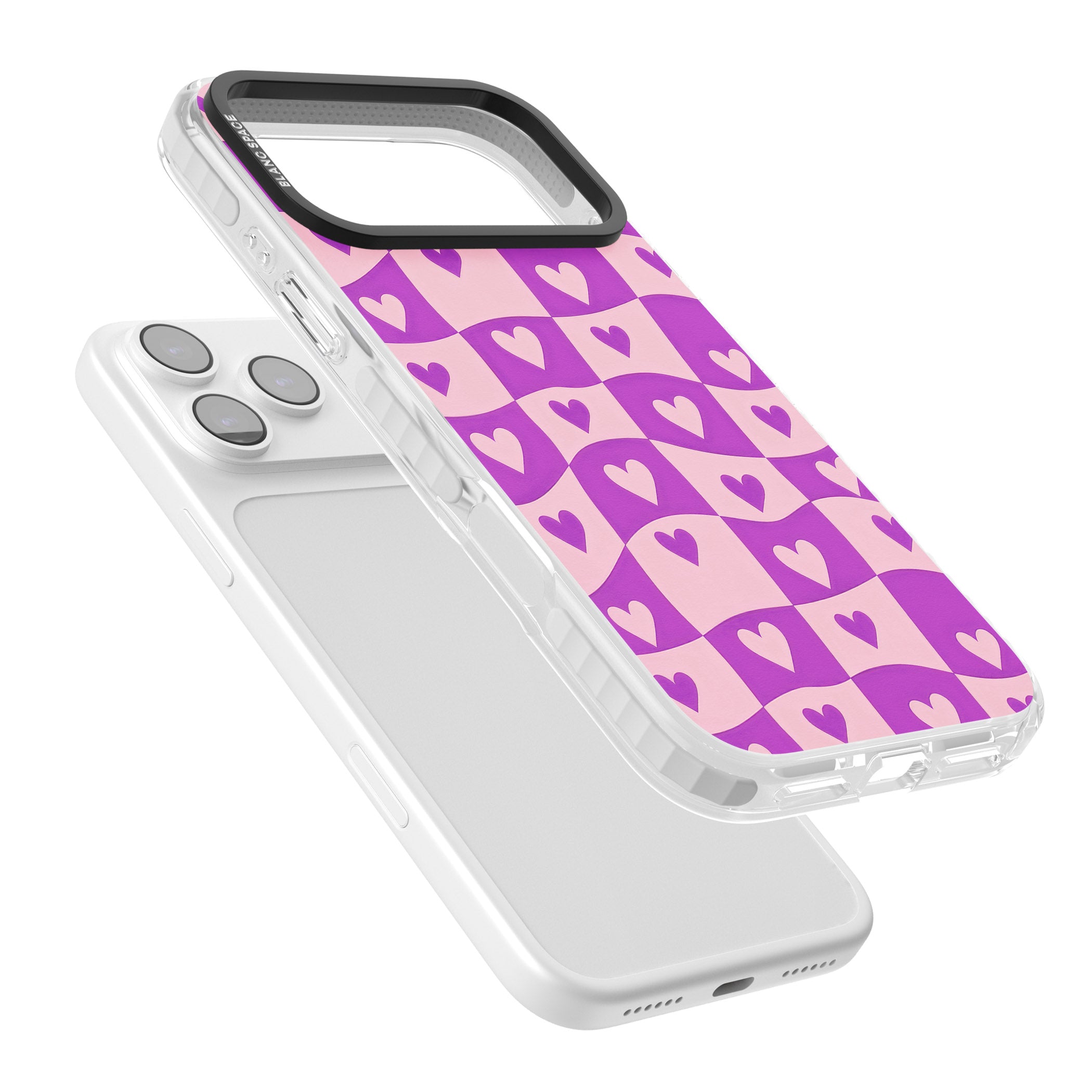 Purple Wavy Checked Hearts iPhone 17 Pro Impact Pro Clear Phone Case Colours