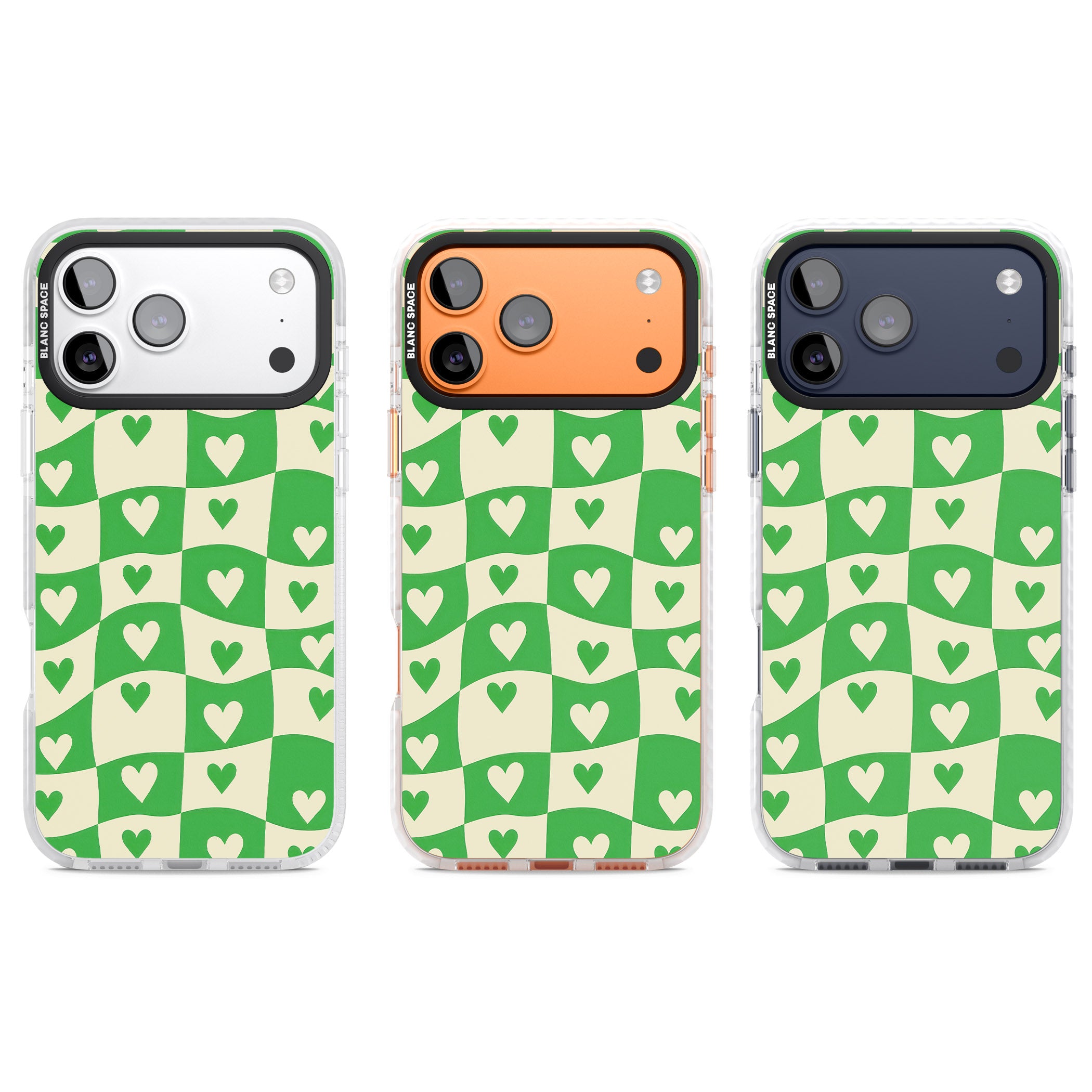 Green Wavy Checked Hearts iPhone 17 Pro Impact Pro Clear Phone Case APT Impact Protection