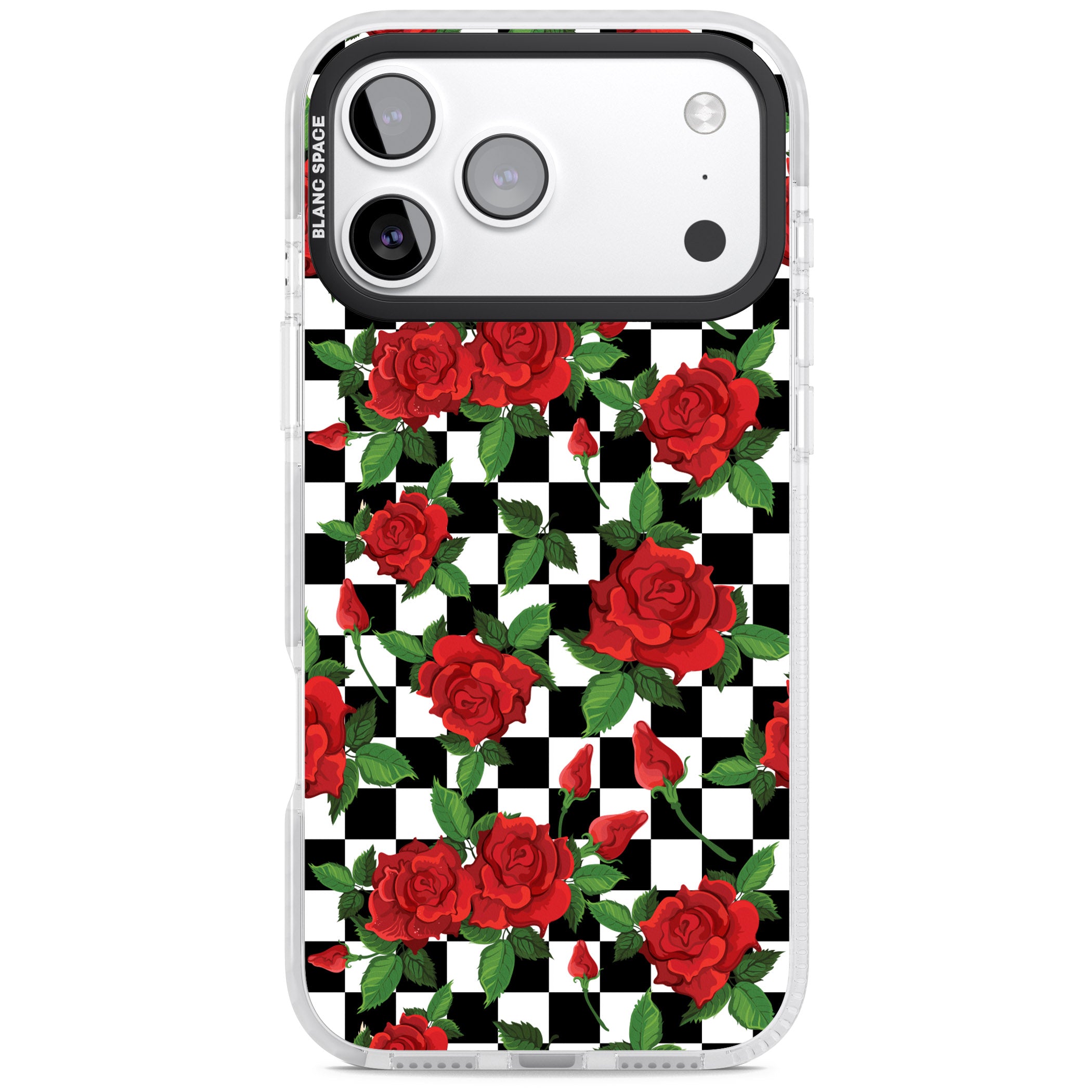 Checkered Roses iPhone 17 Pro Max Impact Pro Clear Phone Case