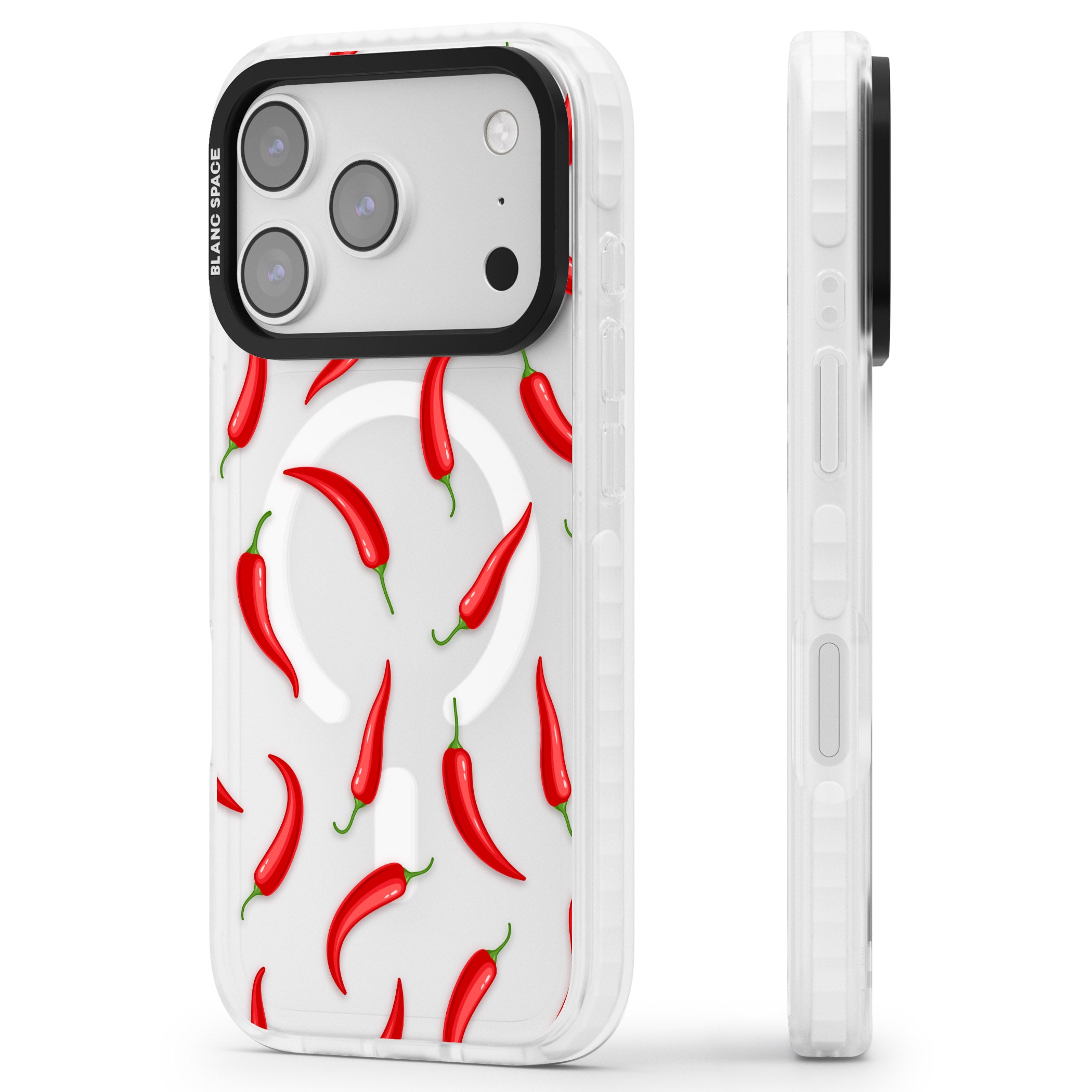 Chilli Pattern iPhone 17 Pro Max Impact Pro Clear Phone Case Side Profile