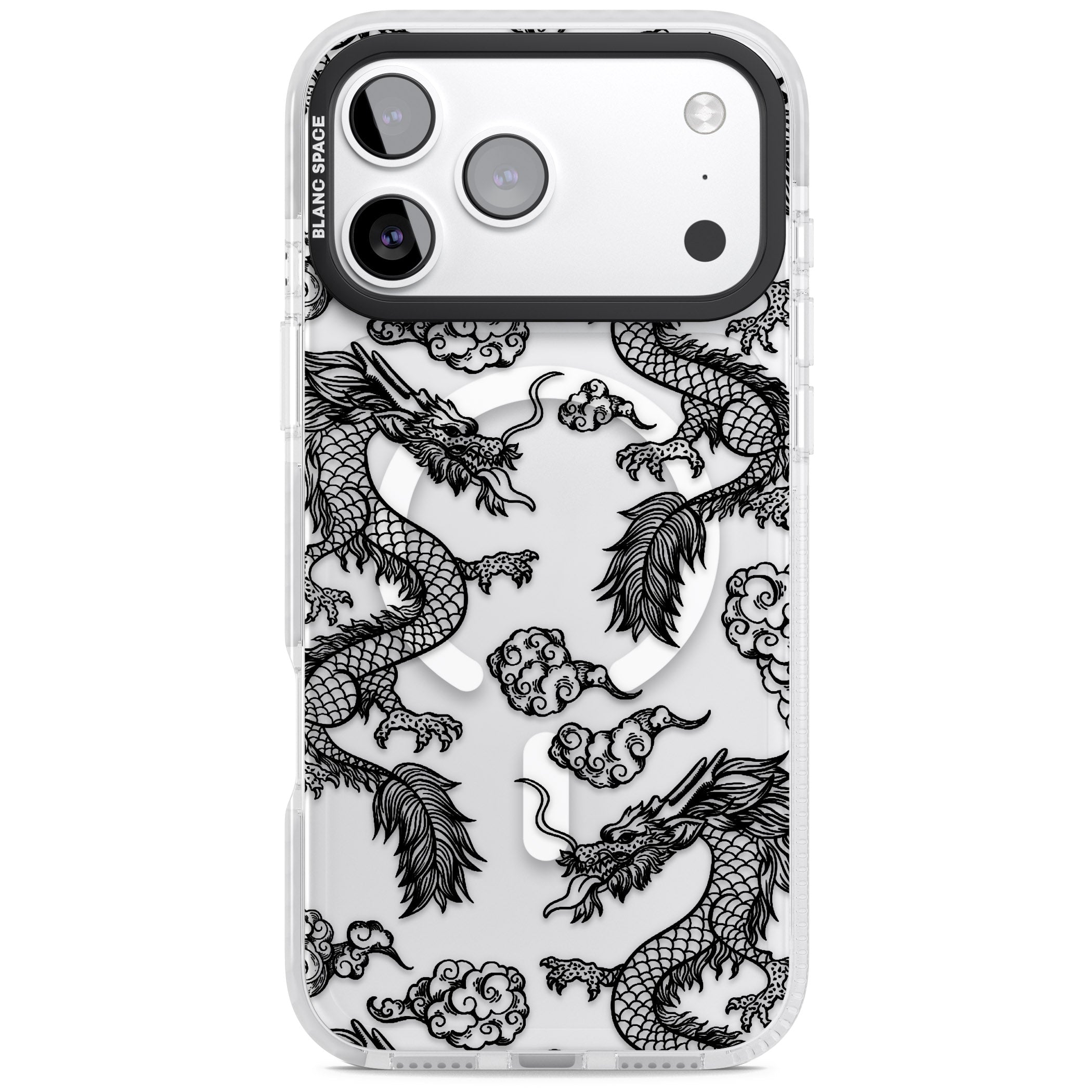 Black Dragon Pattern iPhone 17 Pro Impact Pro Clear Phone Case