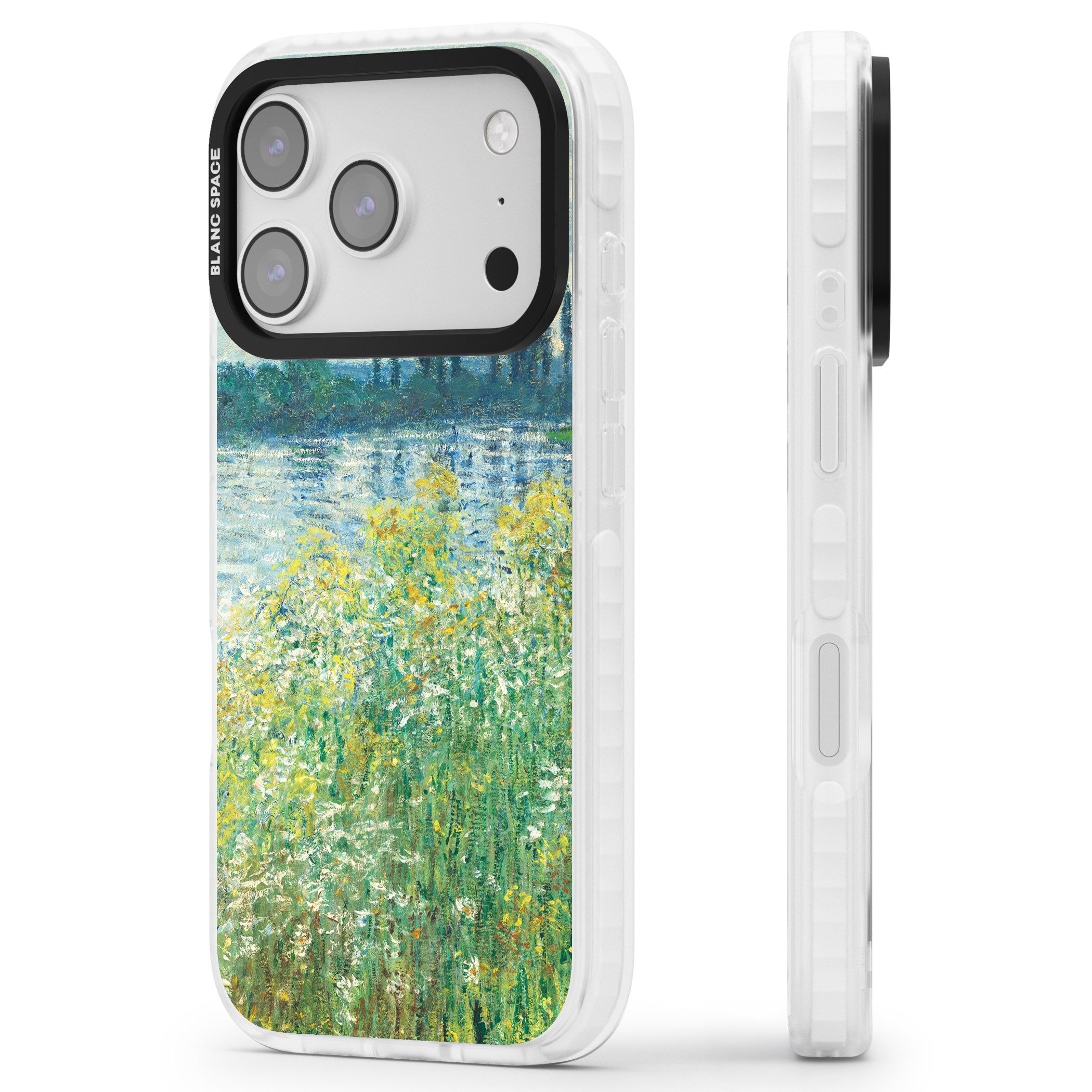 Banks Of The Seine By Claude Monet iPhone 17 Pro Impact Pro Clear Phone Case Side Profile