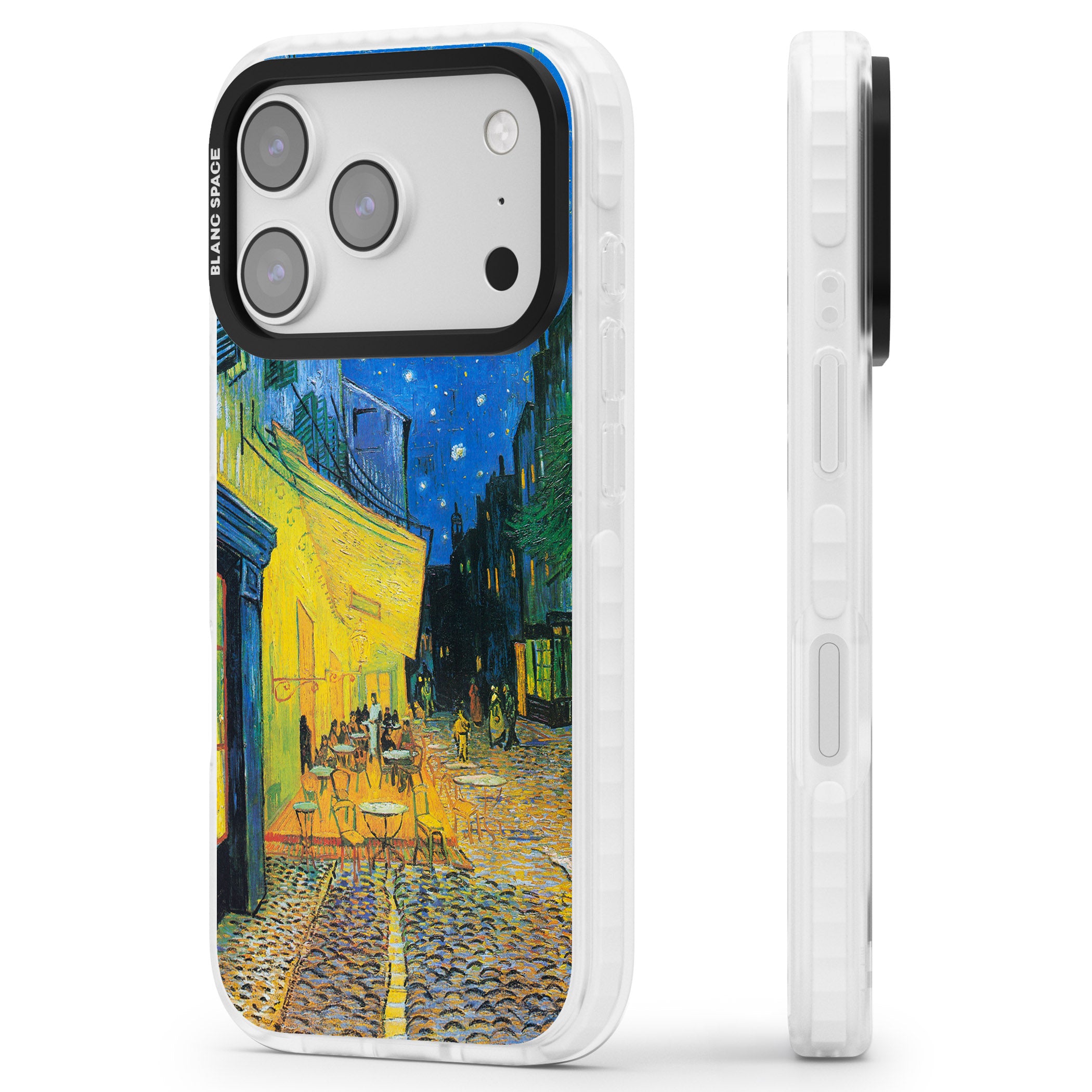 Café Terrace At Night iPhone 17 Pro Max Impact Pro Clear Phone Case Side Profile