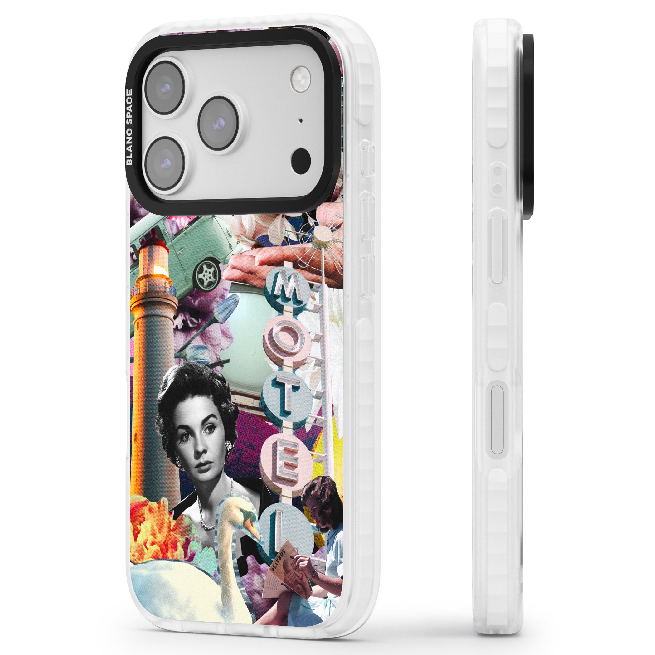 Retro Motel Collage iPhone 17 Pro Impact Pro Clear Phone Case Side Profile
