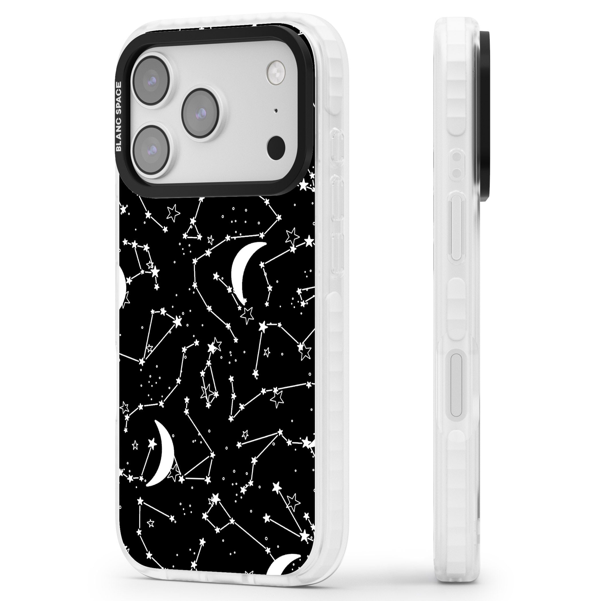 Black Celestial Constellations iPhone 17 Pro Impact Pro Clear Phone Case Side Profile