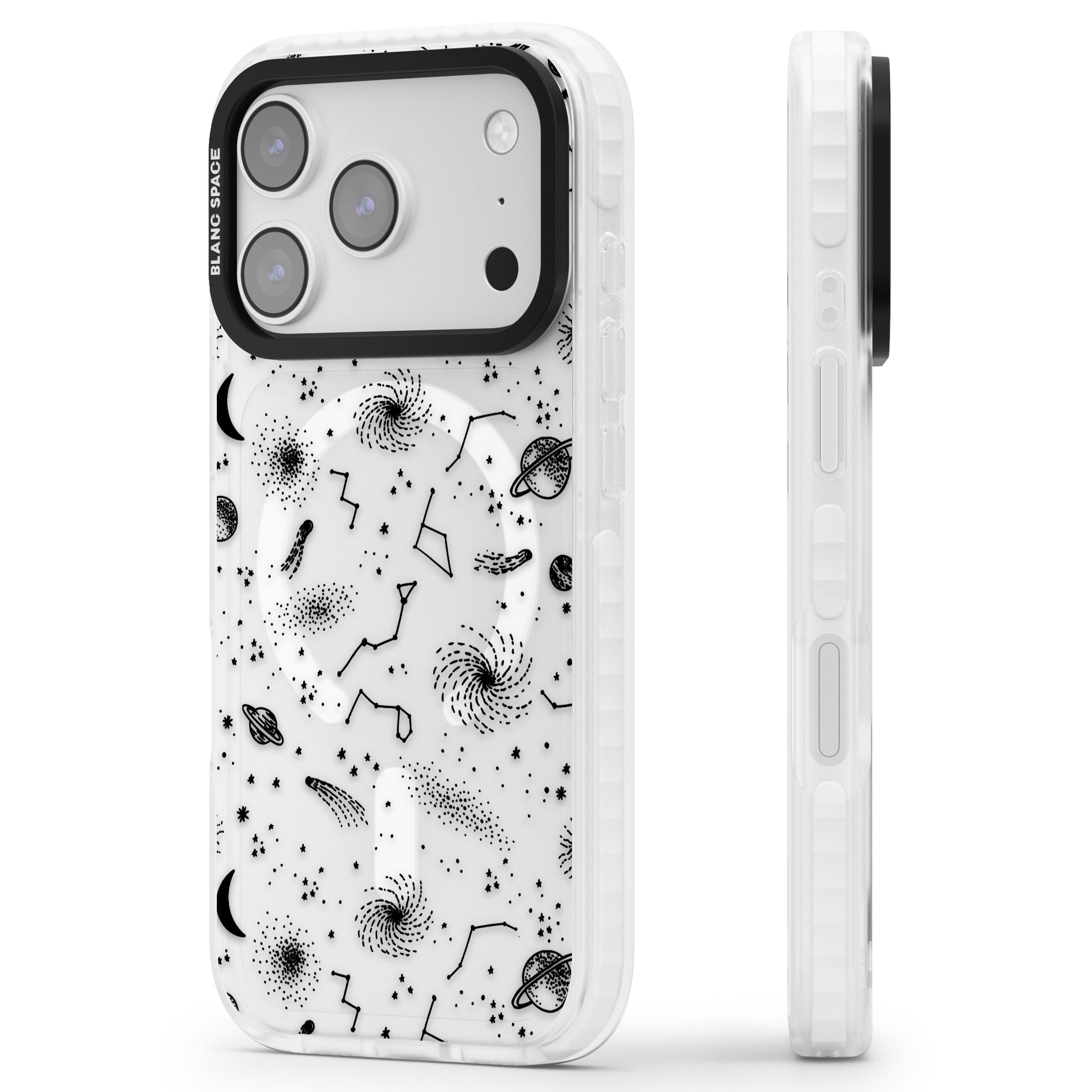 Galactic Sketch iPhone 17 Pro Impact Pro Clear Phone Case Side Profile