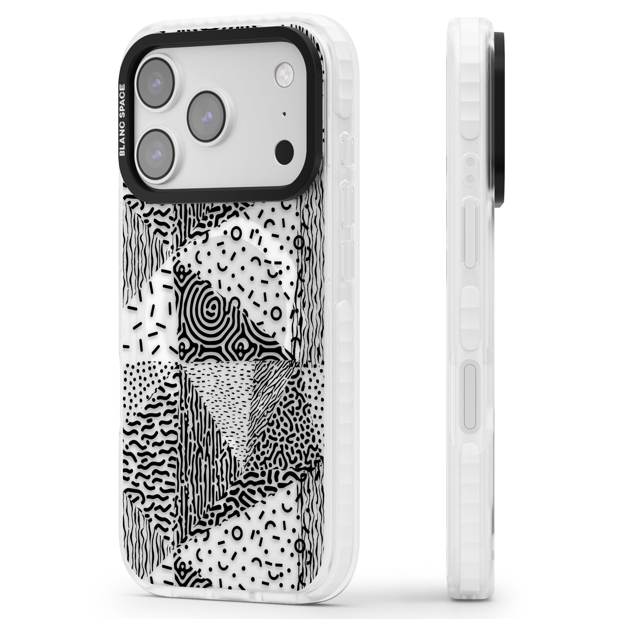 Monochrome Pattern iPhone 17 Pro Max Impact Pro Clear Phone Case Side Profile