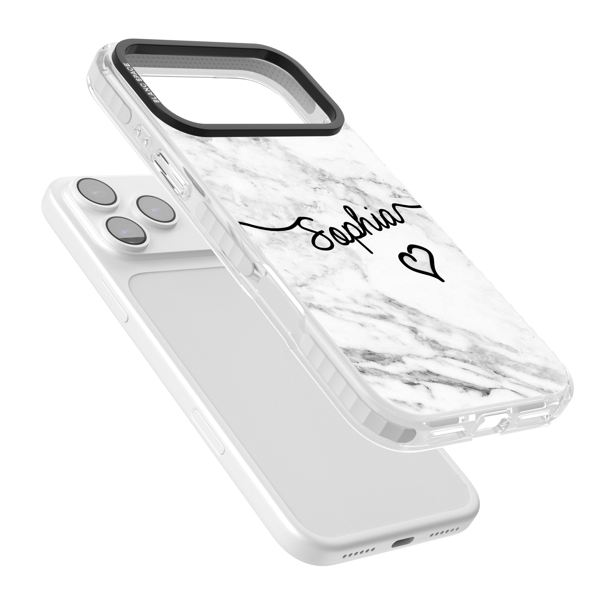 Personalised White Marble Heart iPhone 17 Pro Max Impact Pro Clear Phone Case Colours