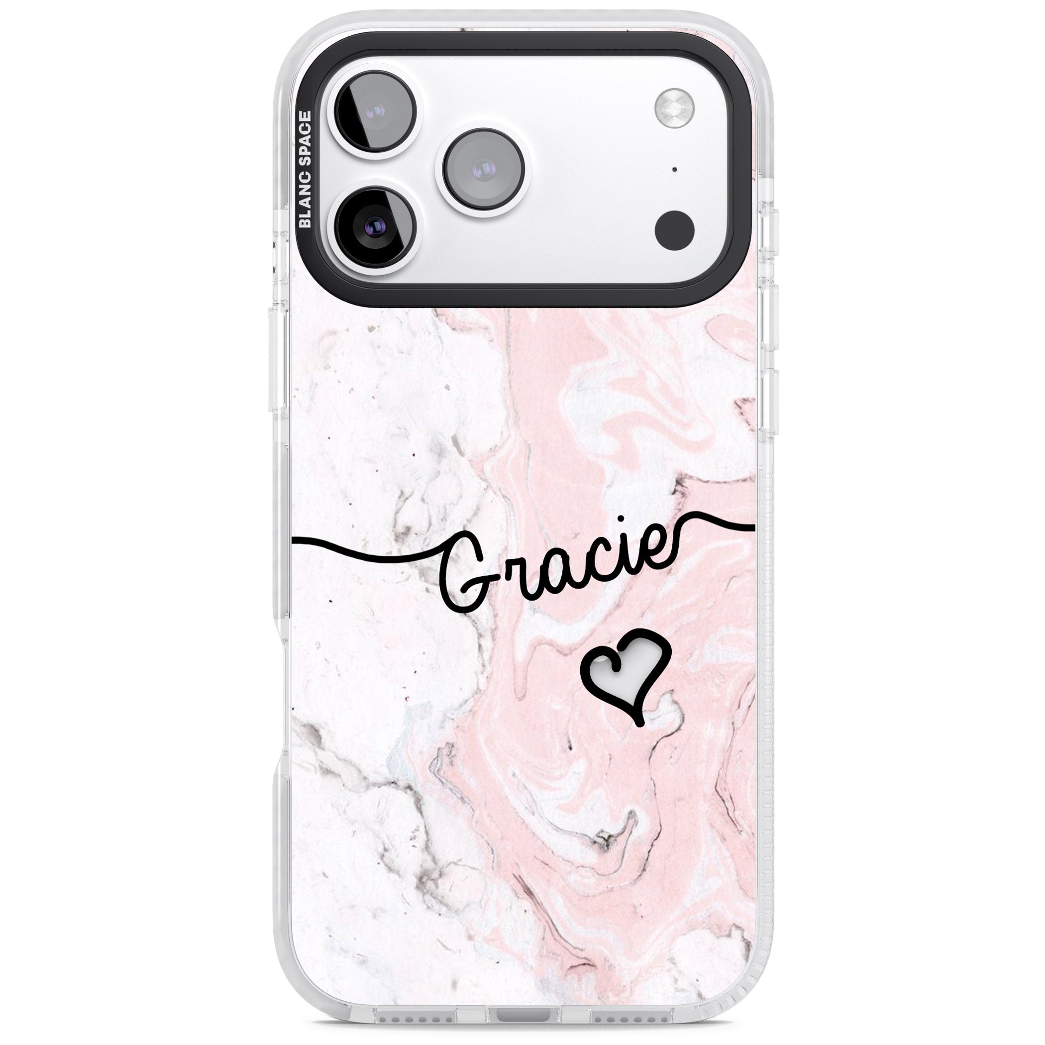 Personalised Pink Marble iPhone 17 Pro Impact Pro Clear Phone Case