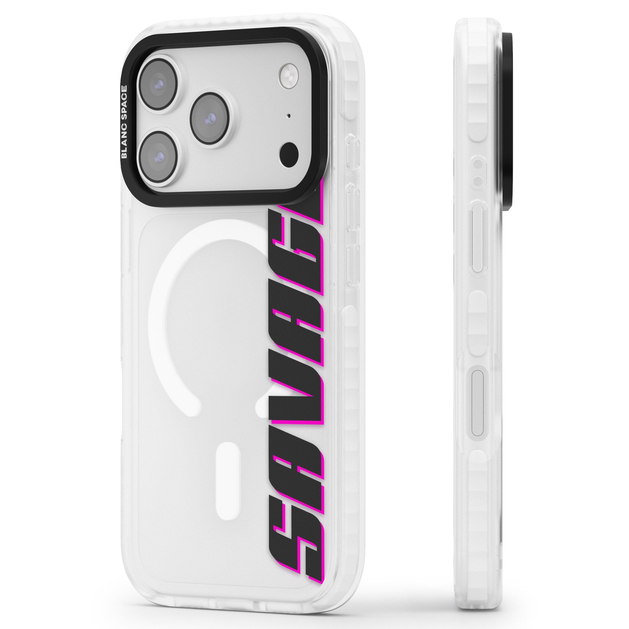 Personalised Cool Vertical Name iPhone 17 Pro Impact Pro Clear Phone Case Side Profile