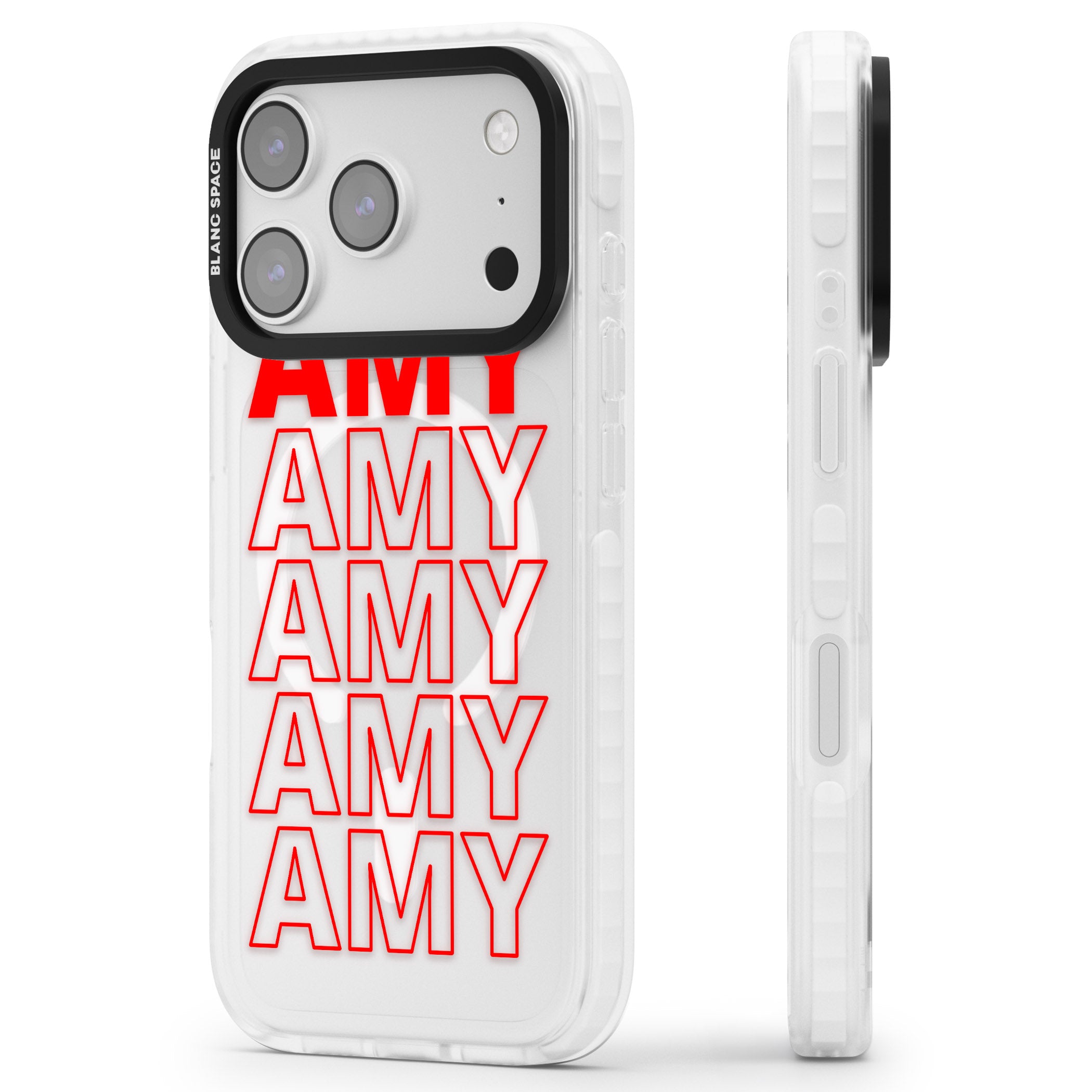 Personalised Bold Name Repeat iPhone 17 Pro Max Impact Pro Clear Phone Case Side Profile