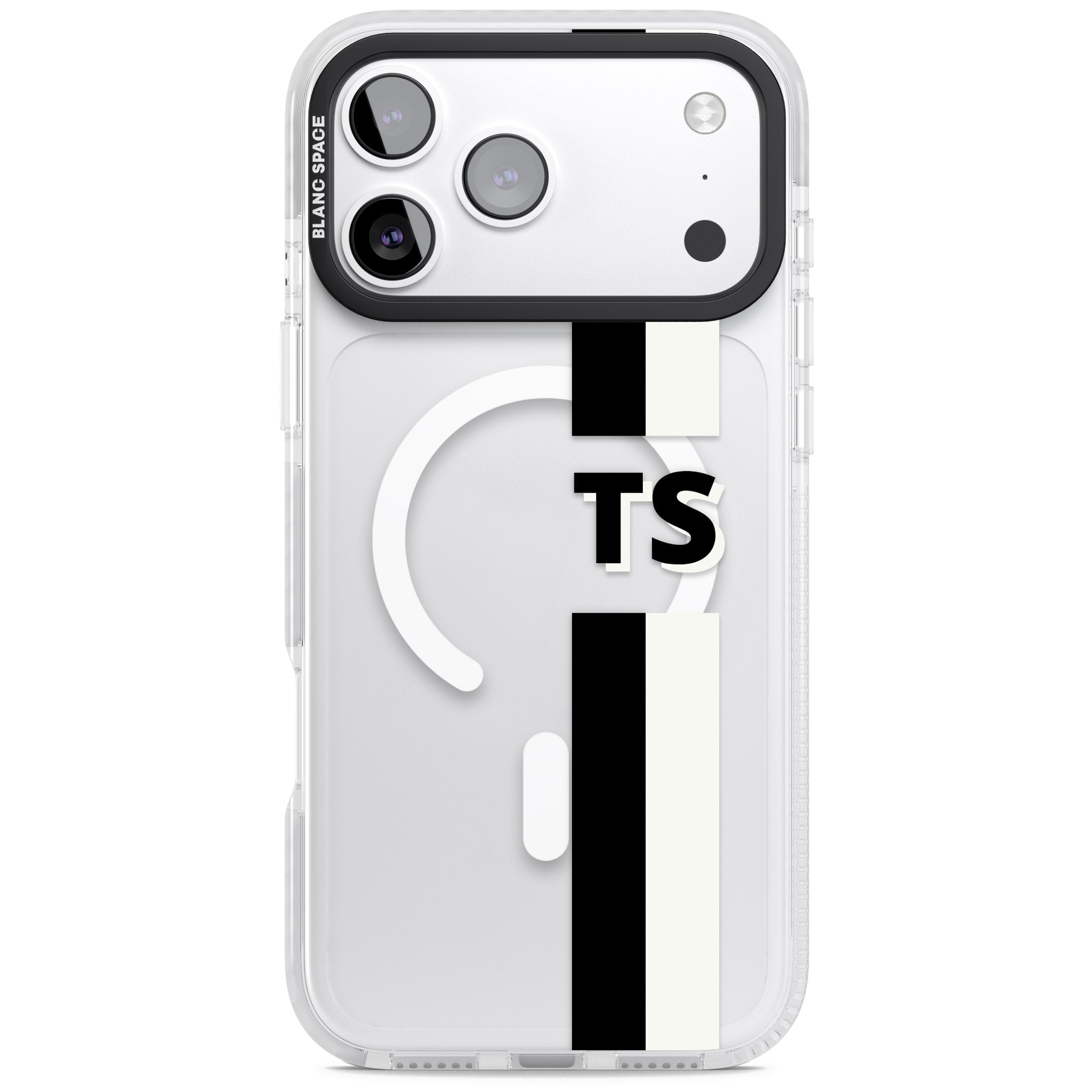 Personalised Black And White Stripe iPhone 17 Pro Impact Pro Clear Phone Case