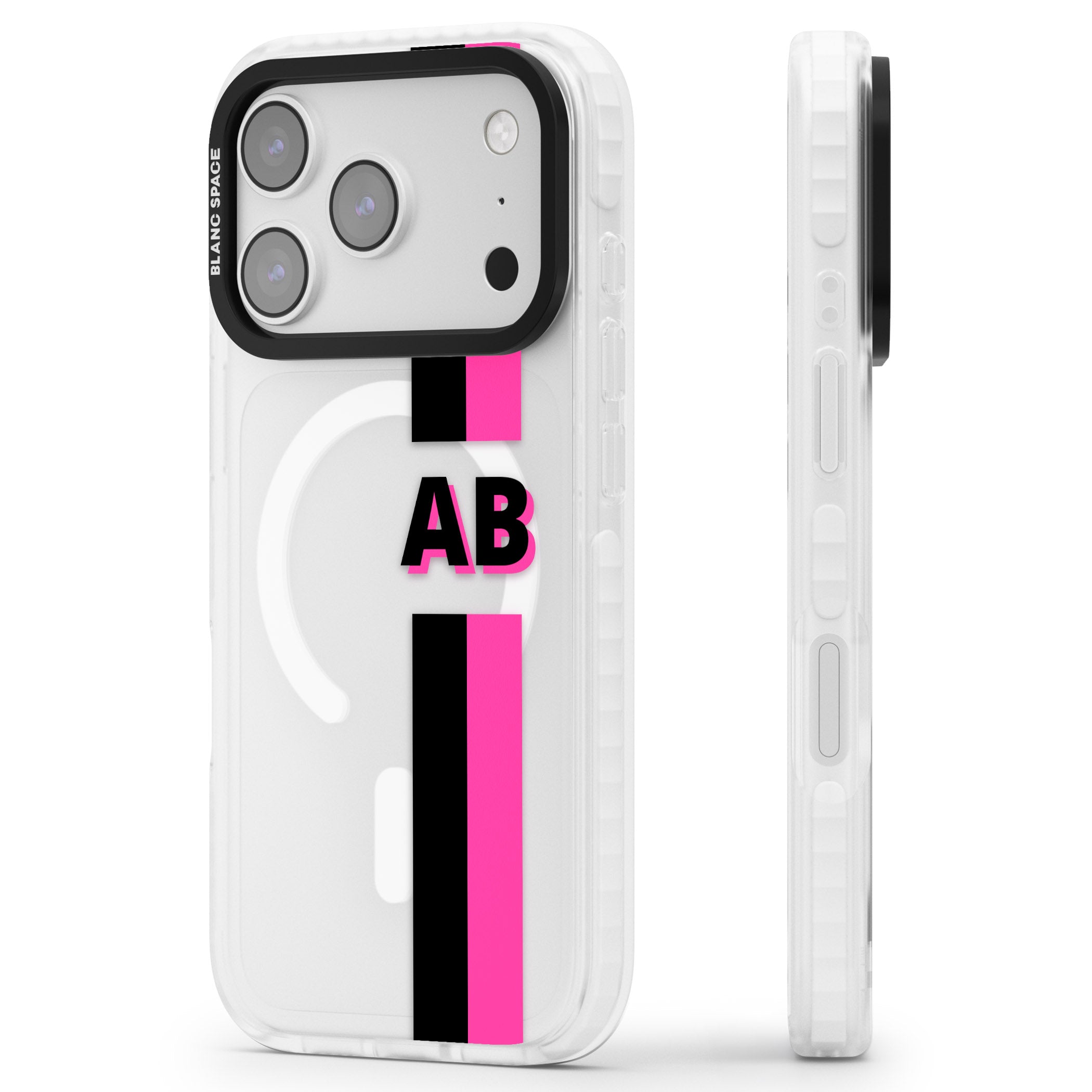 Personalised Bold Name Stripe iPhone 17 Pro Impact Pro Clear Phone Case Side Profile