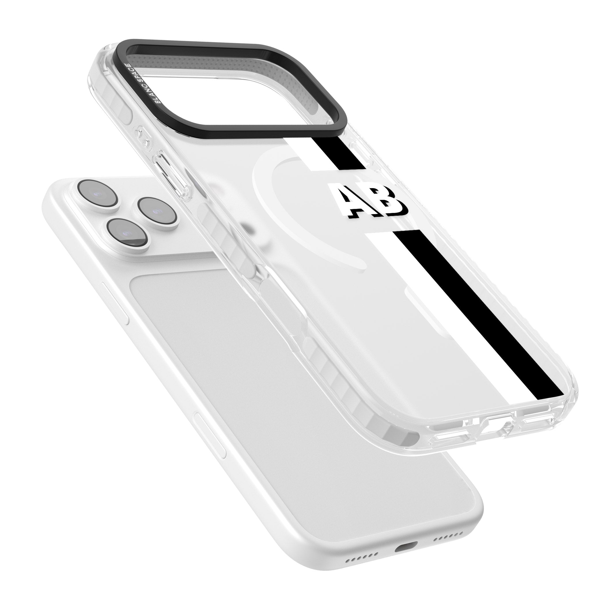 Personalised Bold Two Stripe Name iPhone 17 Pro Impact Pro Clear Phone Case Colours