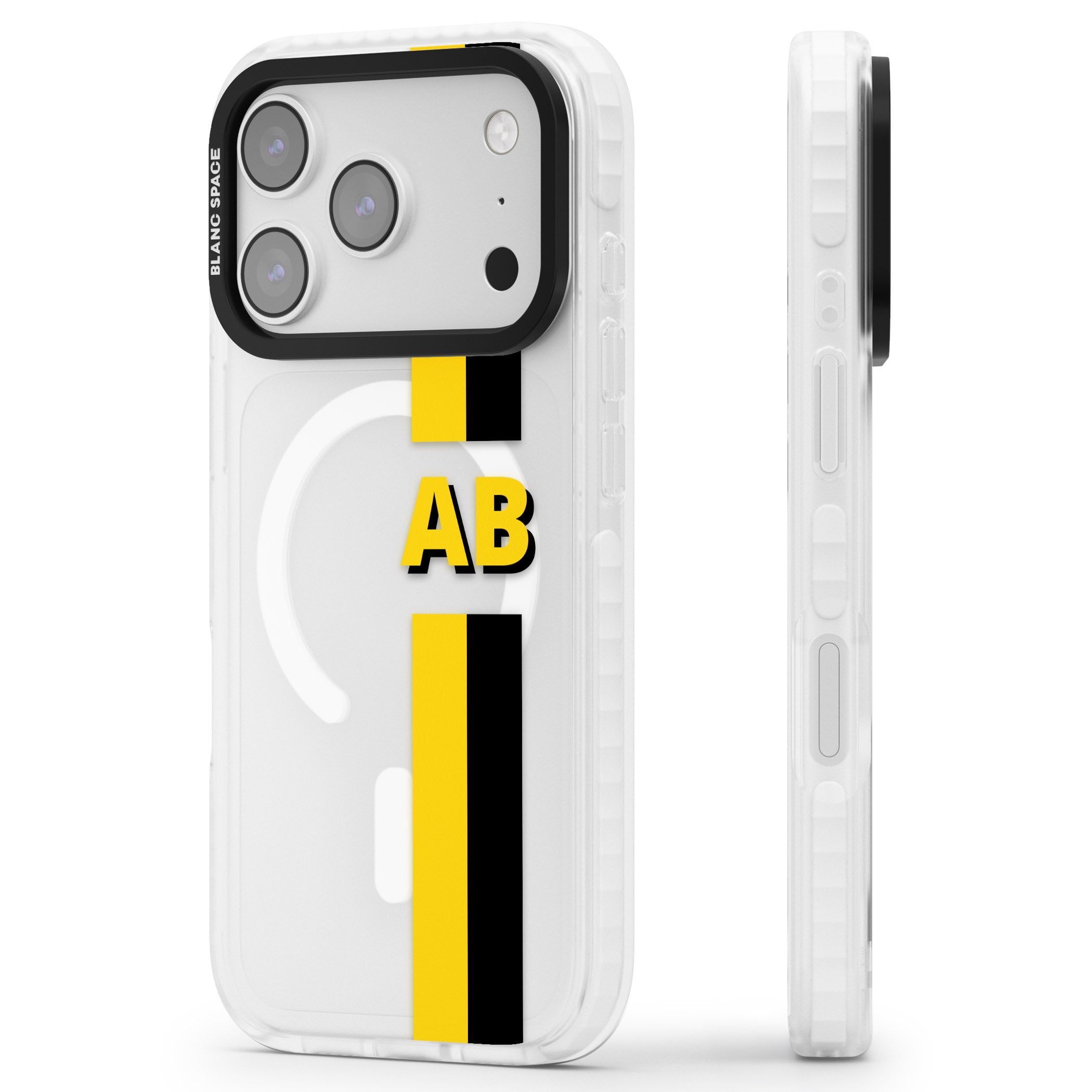 Personalised Bold Name Striped iPhone 17 Pro Impact Pro Clear Phone Case Side Profile