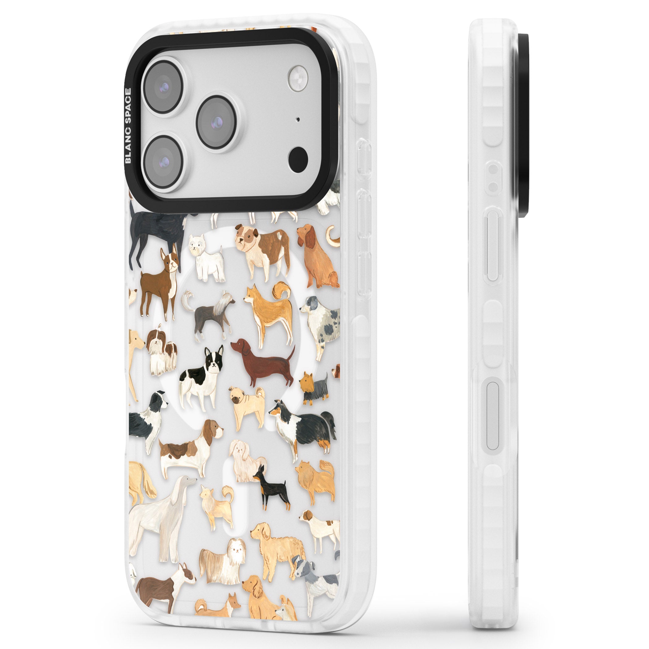 Hand Painted Dogs iPhone 17 Pro Max Impact Pro Clear Phone Case Side Profile