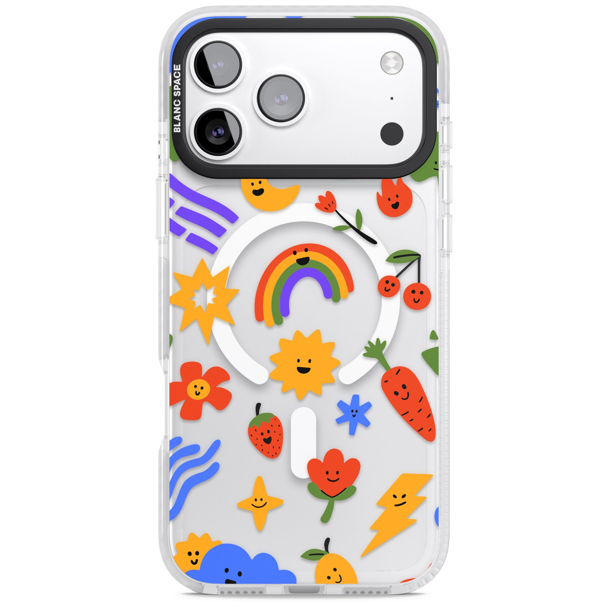 Colorful Kawaii Icons iPhone 17 Pro Impact Pro Clear Phone Case