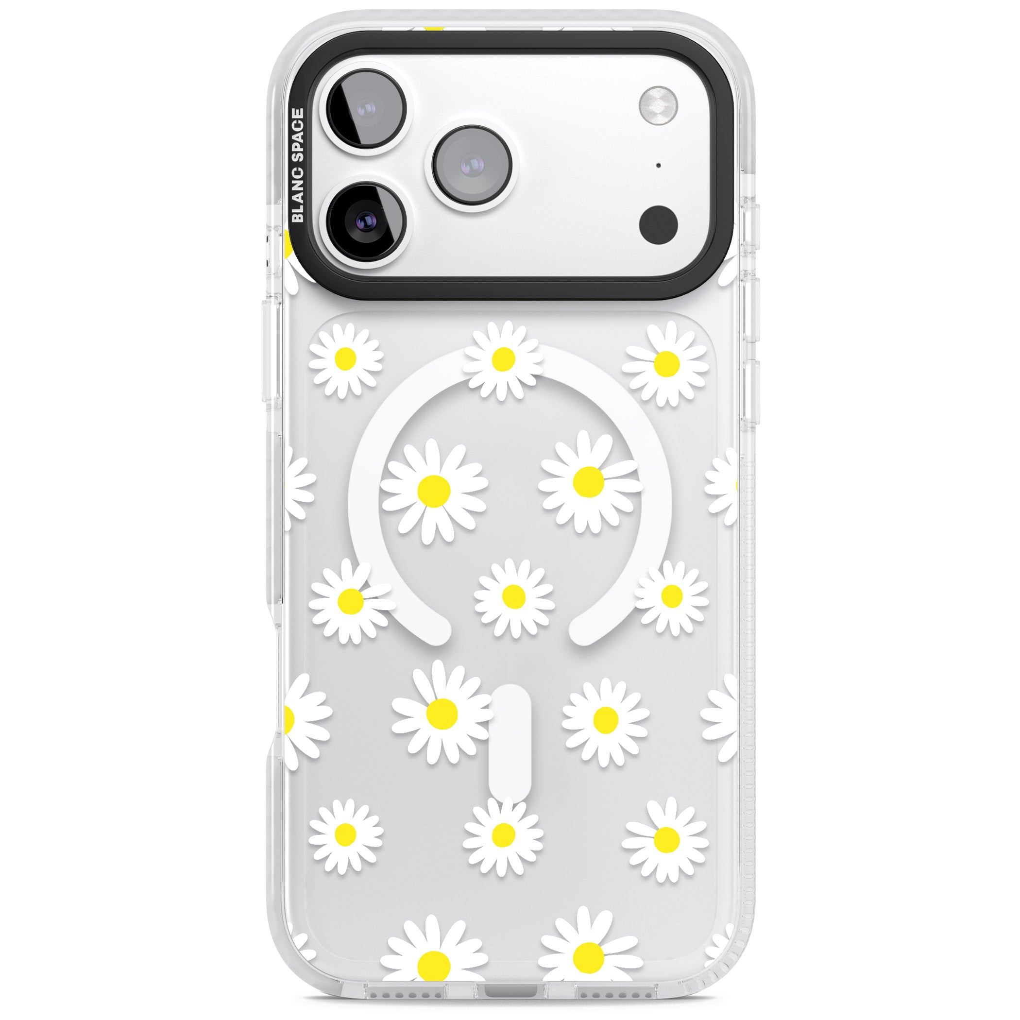 Personalised White Daisy Pattern iPhone 17 Pro Max Impact Pro Clear Phone Case