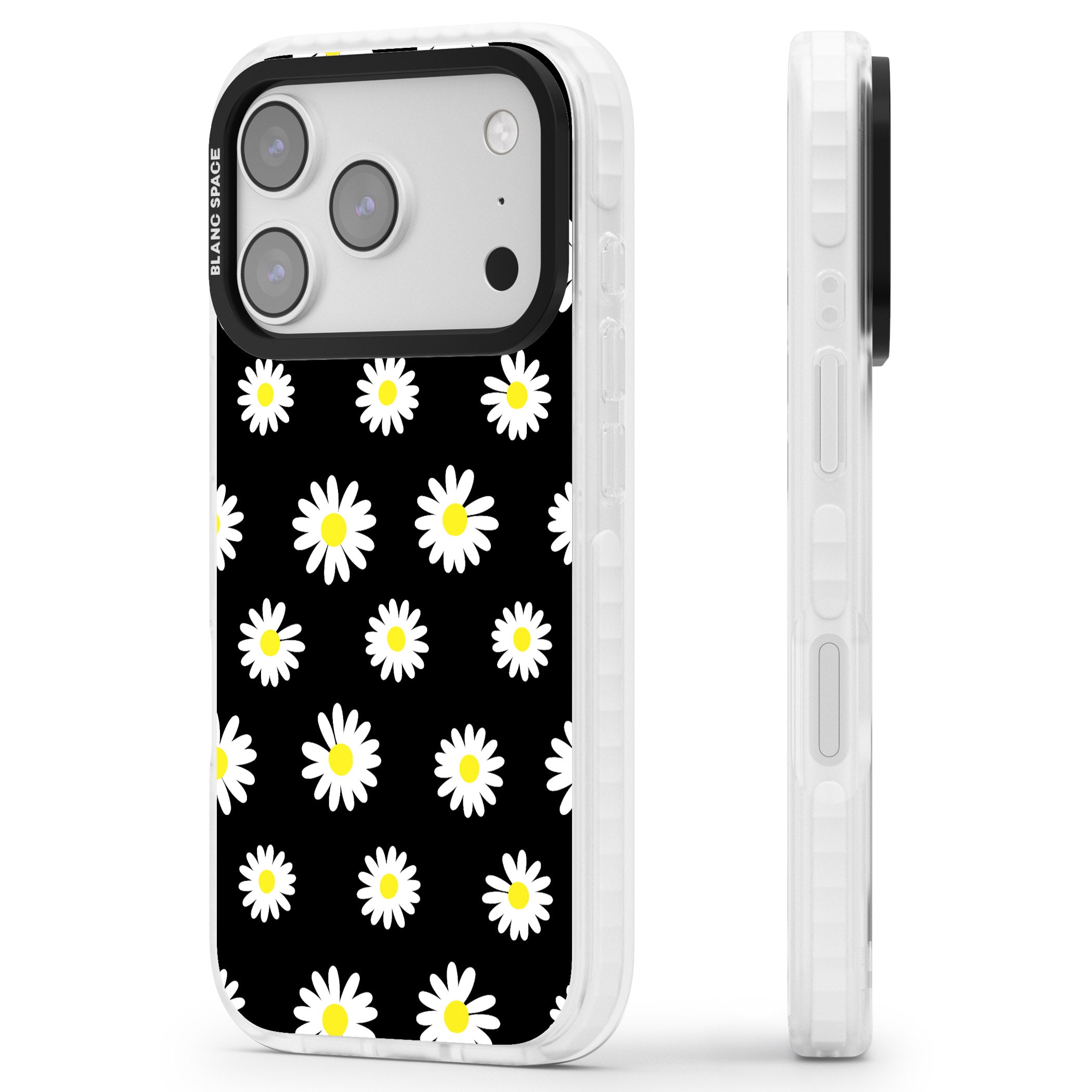 Personalised Chic Daisy Pattern iPhone 17 Pro Impact Pro Clear Phone Case Side Profile