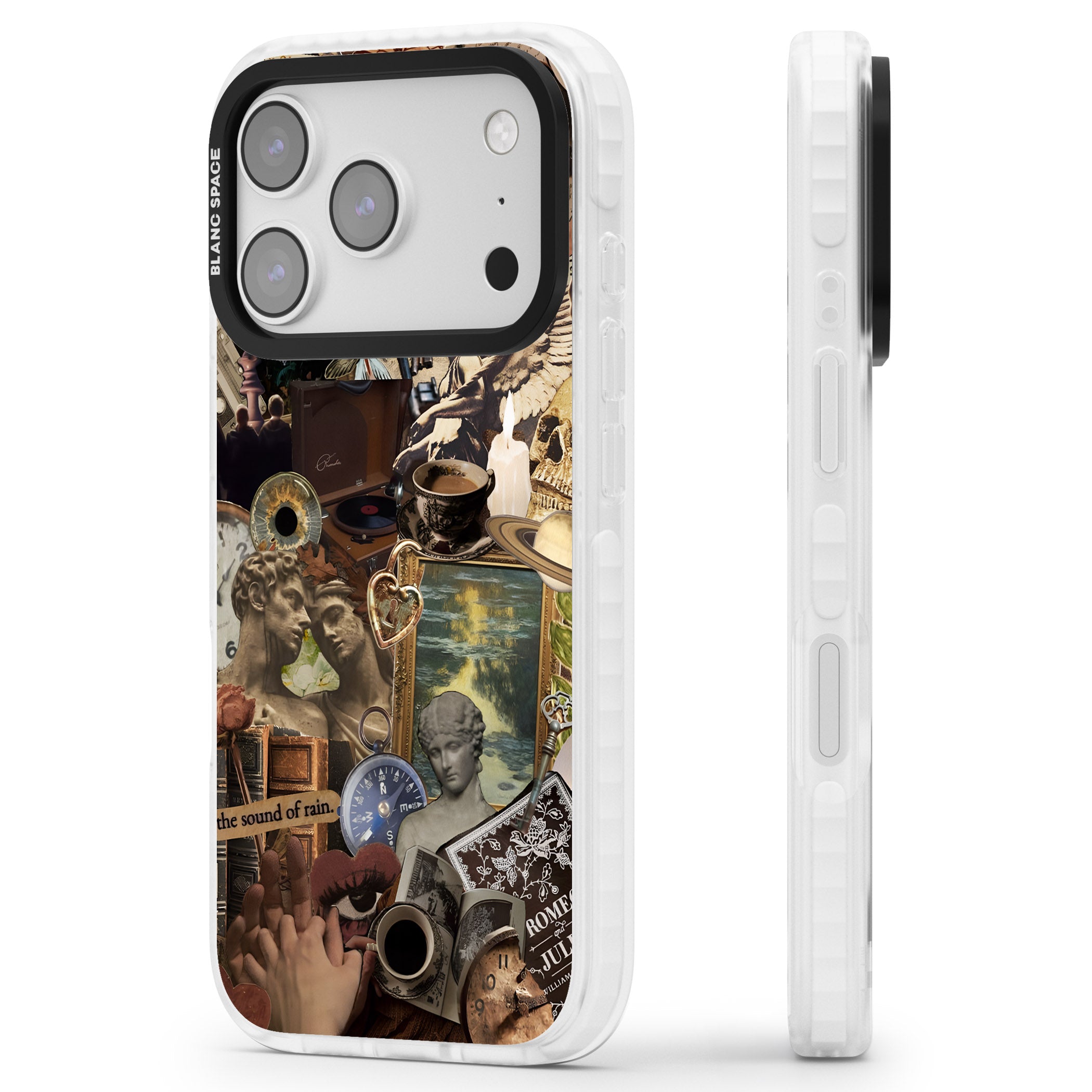 Vintage Academia Collage iPhone 17 Pro Impact Pro Clear Phone Case Side Profile
