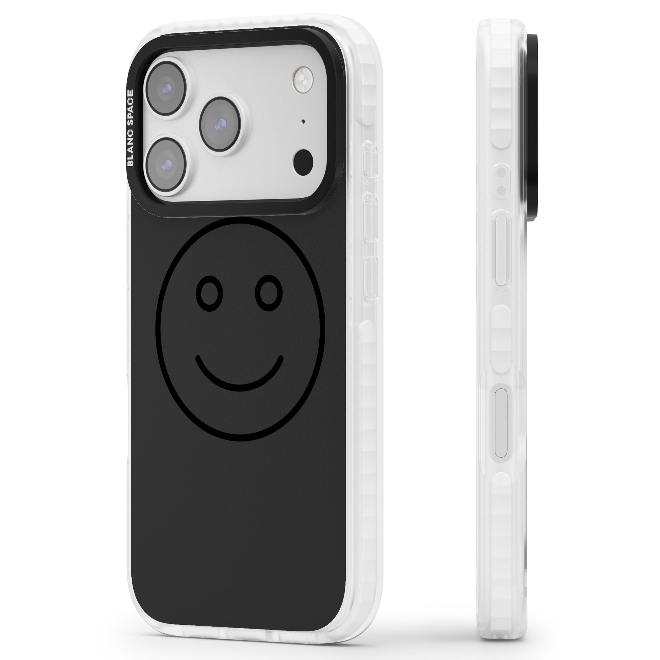 Dark Smiley Face iPhone 17 Pro Impact Pro Clear Phone Case Side Profile