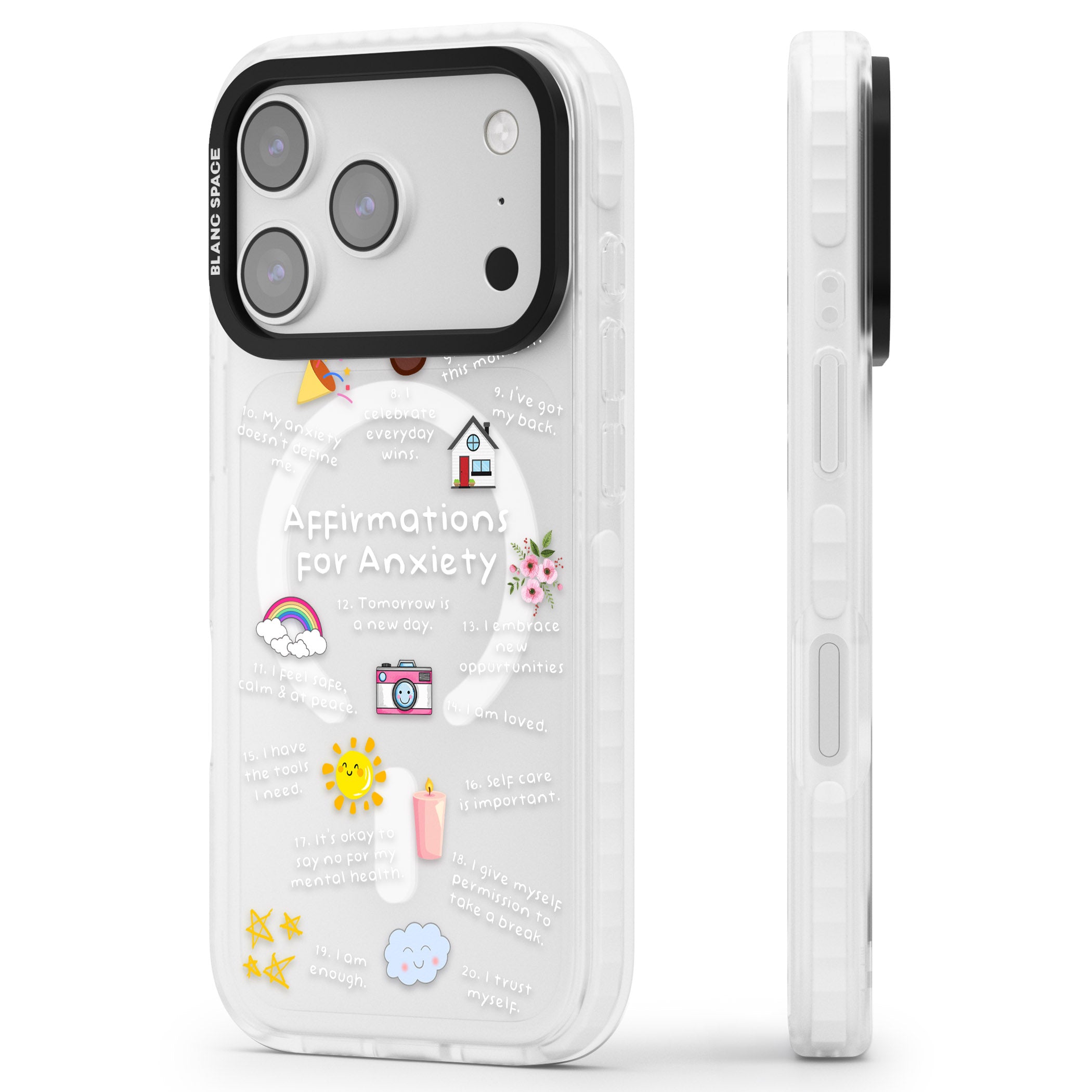 Anxiety White Text iPhone 17 Pro Impact Pro Clear Phone Case Side Profile