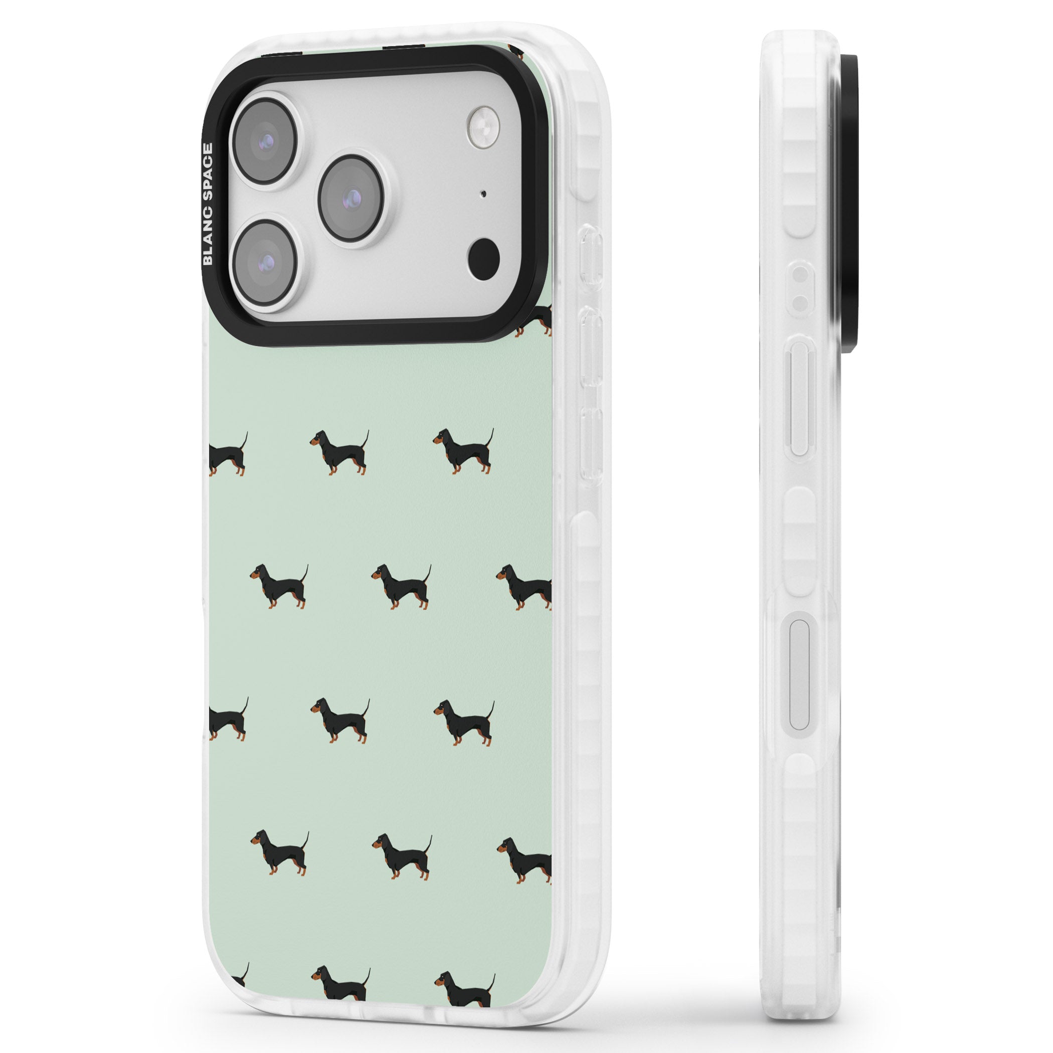 Dachshund Dog Pattern iPhone 17 Pro Max Impact Pro Clear Phone Case Side Profile