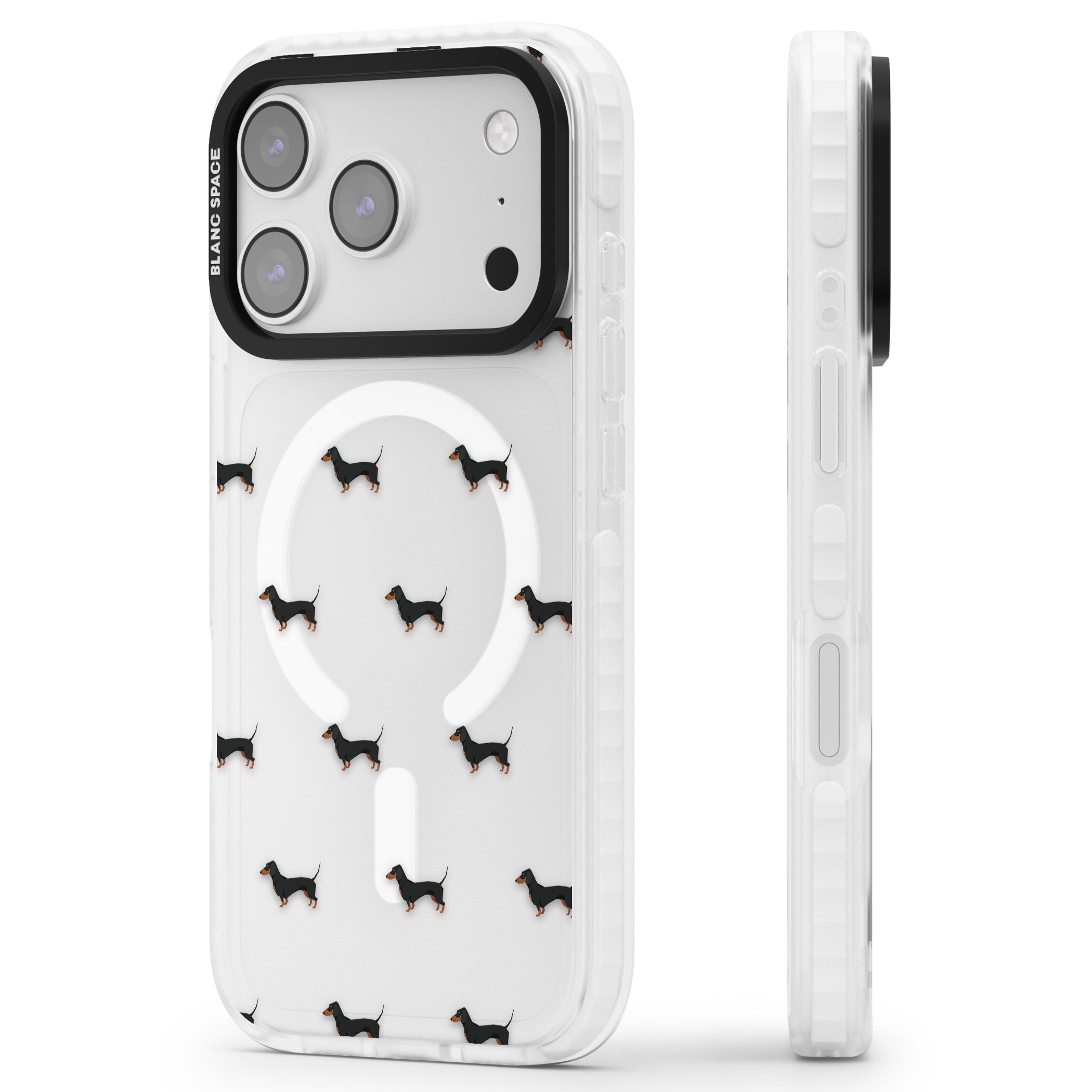 Dachshund Pattern Clear iPhone 17 Pro Max Impact Pro Clear Phone Case Side Profile