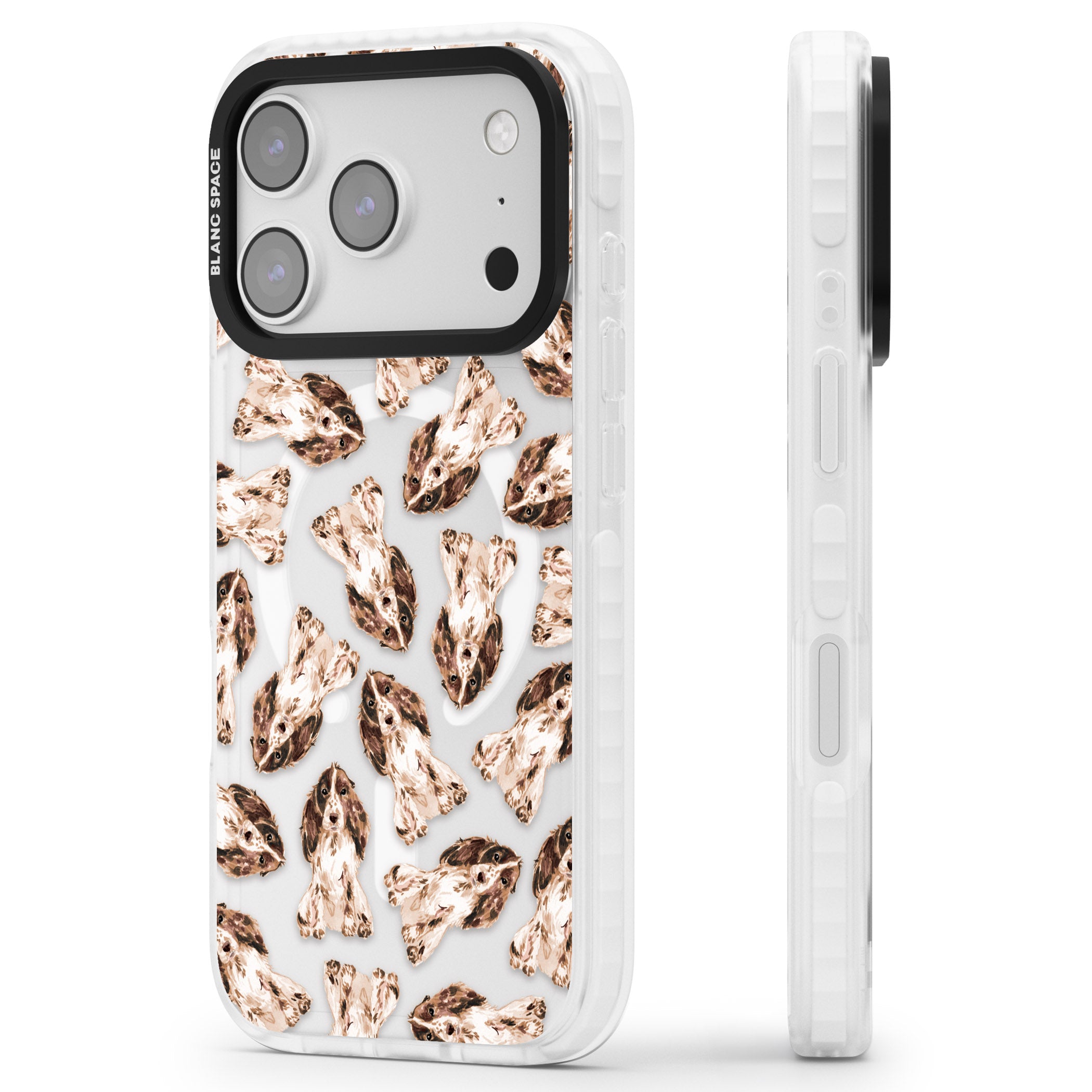Cocker Spaniel (Brown) Watercolour Dog Pattern iPhone 17 Pro Max Impact Pro Clear Phone Case Side Profile