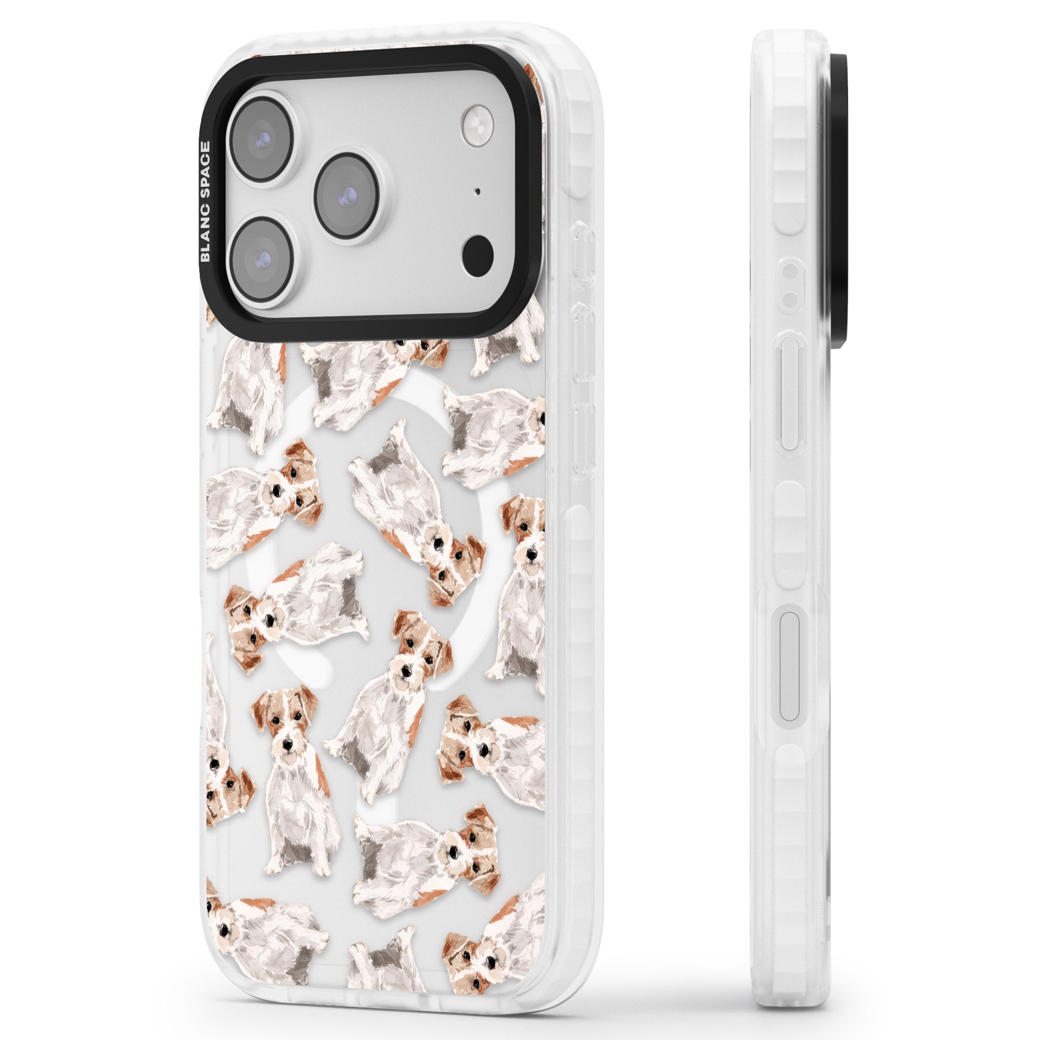 Whimsical Wirehaired Jack Russell iPhone 17 Pro Max Impact Pro Clear Phone Case Side Profile